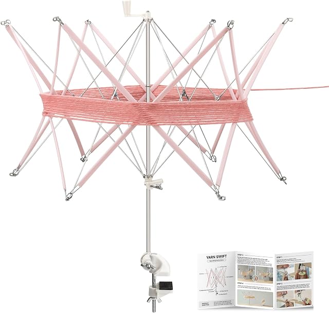 INMAKER Yarn Swift, Pink Yarn Umbrella Swift for Crocheting | Adjustable, Durable ABS Plastic, Stainless Steel, Easy to Use, Quick Install, Protable, Tabletops Up to 1.5"