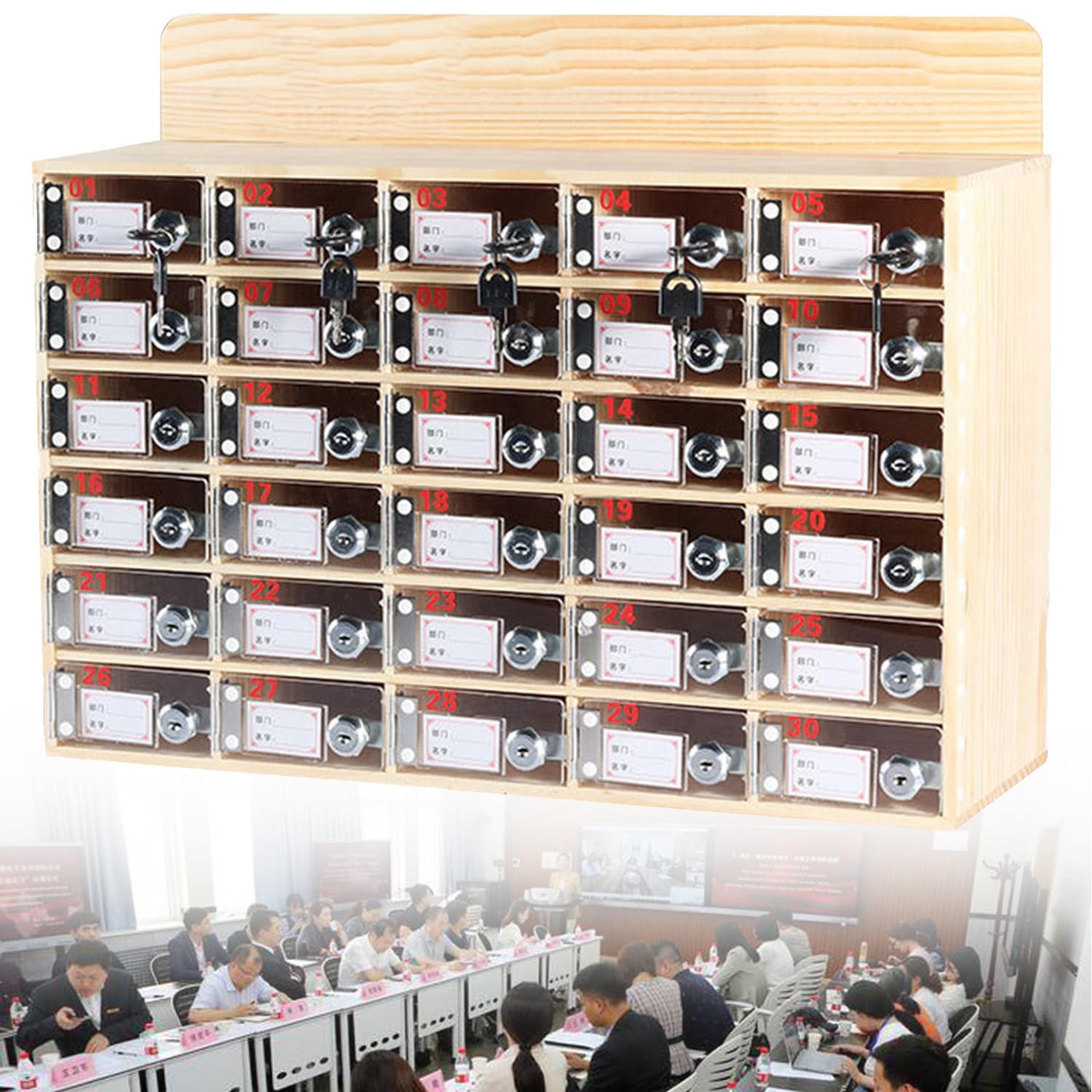 Armadietto Porta Cellulare a Parete Trasparente - Cassetta di Sicurezza Numerata e Serratura, 6 Slots