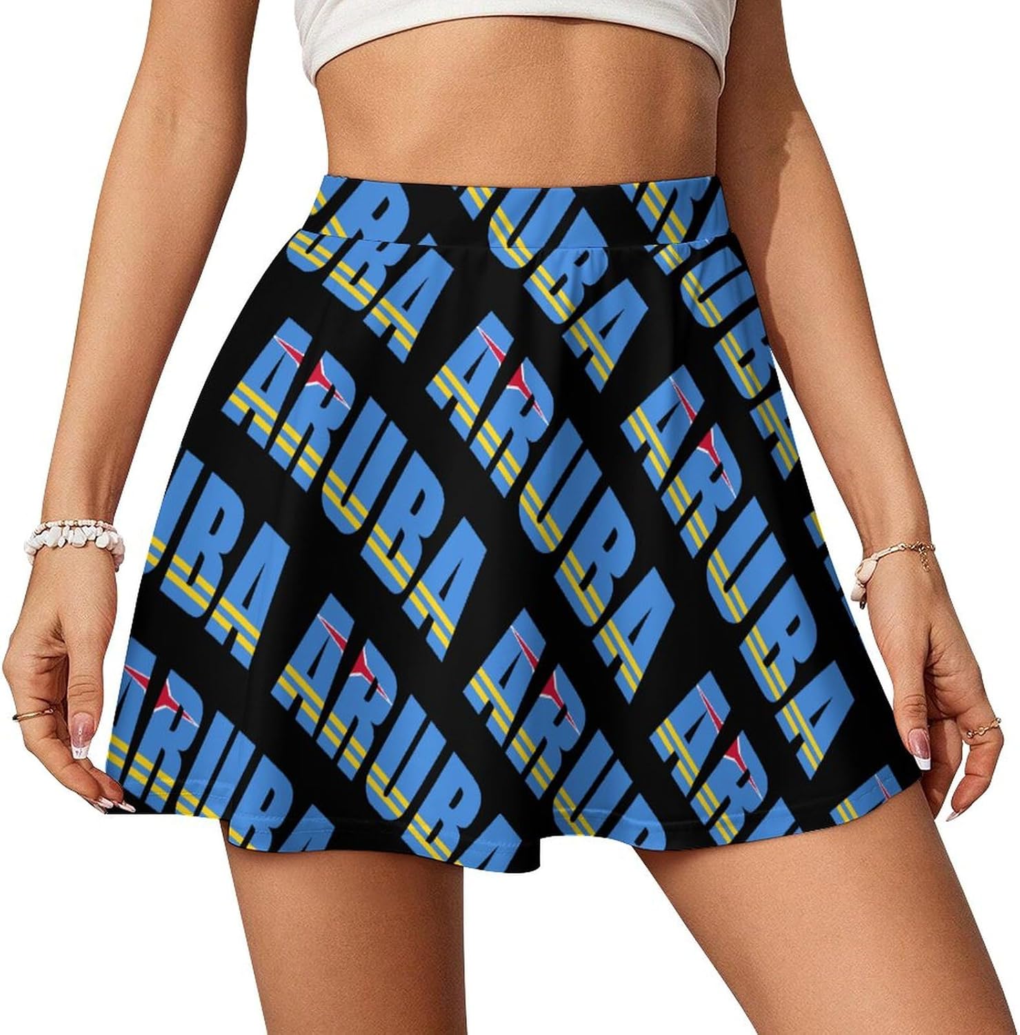Aruba Flag Caribbean Beach Women Tennis Skirt Print Golf Skirts Mini Casual Workout Skorts