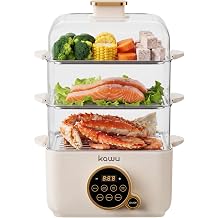 Kawu 16 Qt Food Steamer for Cooking, 4-Tier Electric Vegetable Steamer Hot Pot with Stainless Steel Tray, 1100W Fast Heating, 12H Timer, Keep Warm, Digital Steam Cooker for Grains, Meat & Sea Food