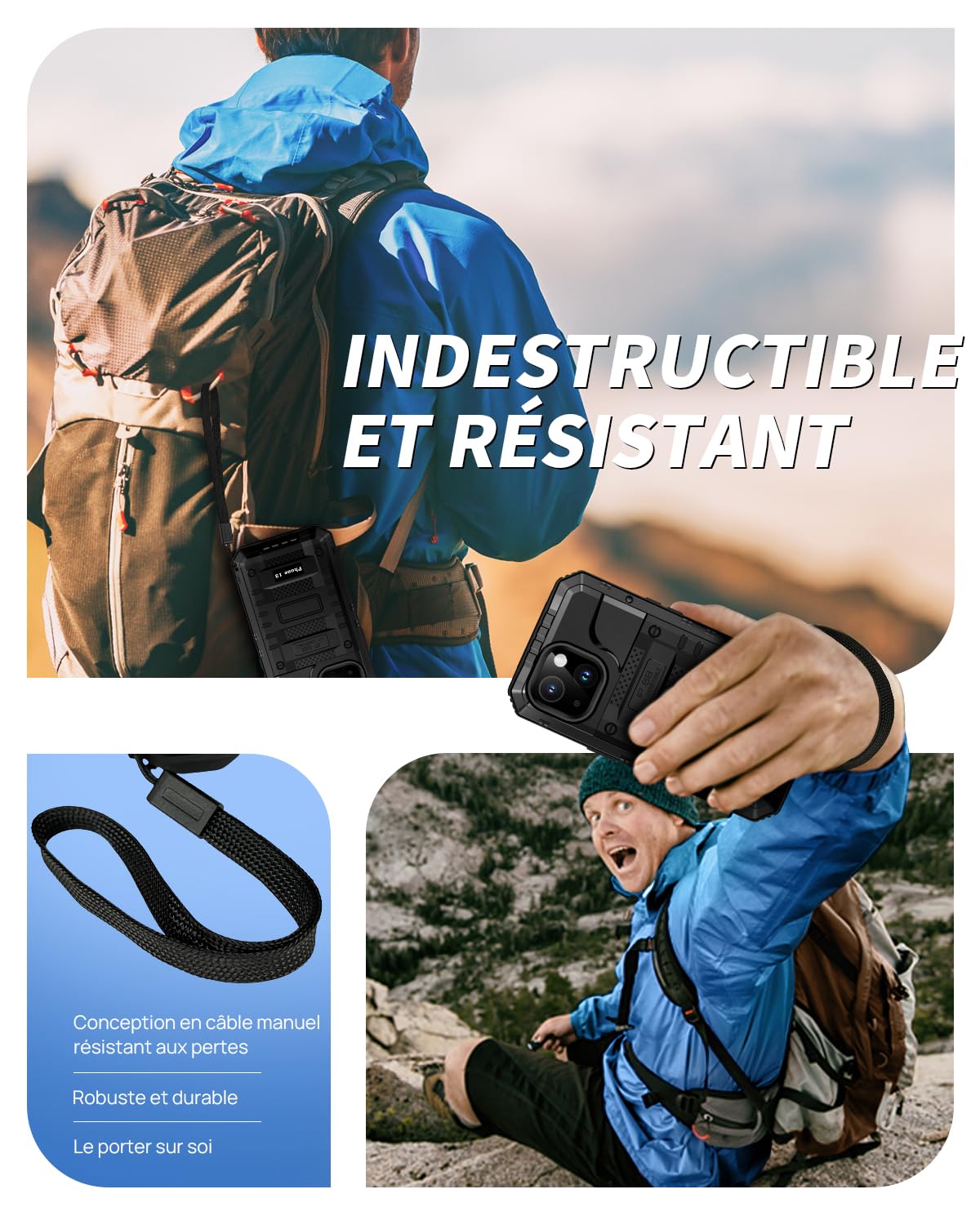 Lanhiem Coque pour iPhone 14 Étanche, IP68 Imperméable Métal Militaire Antichoc, Incassable 360 Intégrale Etui avec Protège-Écran Intégré pour iPhone 14, Noir