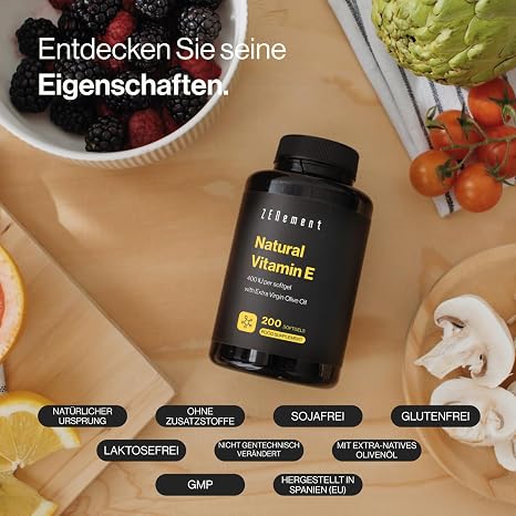 Natural Vitamin E 400 IU - D-Alpha Tocopherol - Antiox - 200 Capsules