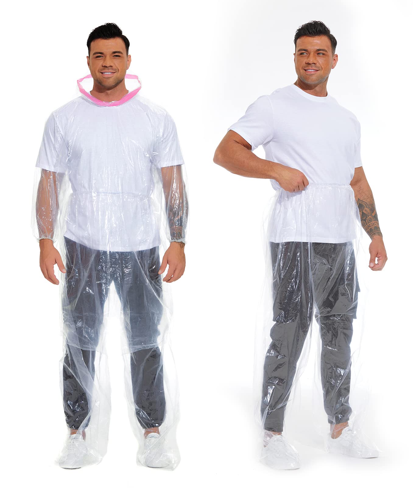 MolirexDisposable Rain Cape with Hood, Plus Size Transparent & Waterproof for Adults, Rain Poncho, Pack of 2 Raincoats, Rain Trousers, Suit