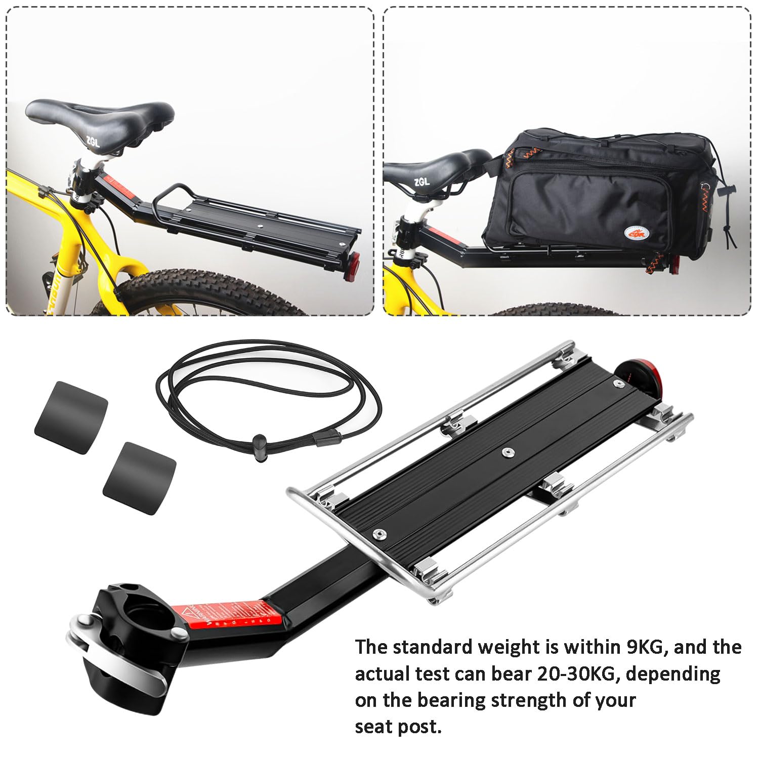 Gepäckträger für Mountainbike - MTB Schnellspanner aus Aluminium Legierung - Einstellbarer Universal Fahrrad Gepäckträger für Hinten