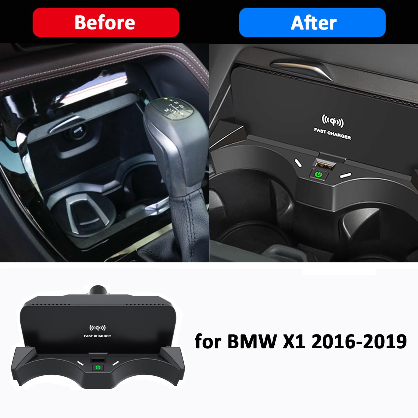 Chargeur sans Fil Voiture pour BMW X1 2016-2019,15W Chargeur De Téléphone à Charge Rapide,Chargeur pour Console Centrale,Station De Charge De Téléphone Mobile Véhicule