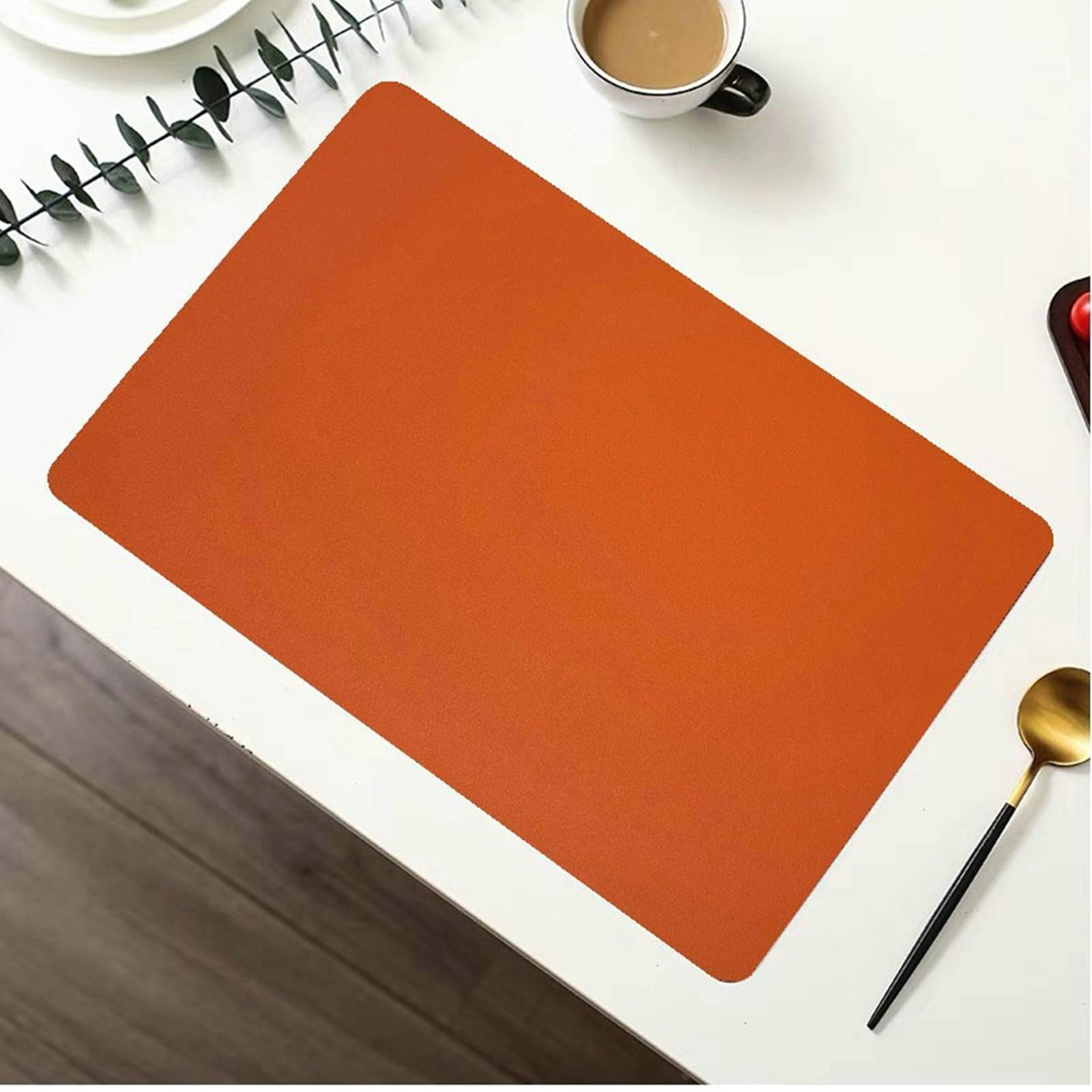 Tovagliette Americana Lavabili Rettangolare, Set di 4 Tovaglietta Cucina Tinta Unita Reversibile Tovagliette Pelle Natalizie Resistenti al Calore e Antiscivolo, Arancione, 43x30CM
