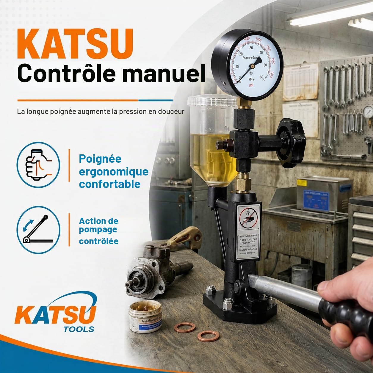 KATSU Testeur de pression buse injecteur moteur diesel réparation tracteur camion voiture 449949