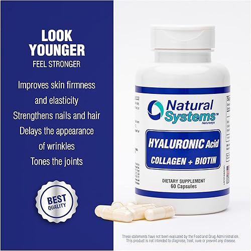 Miniatura 7 de Natural Systems - 60 cápsulas de ácido hialurónico más colágeno y biotina - Cápsulas de ácido hialurónico para una mayor absorción, suplemento de