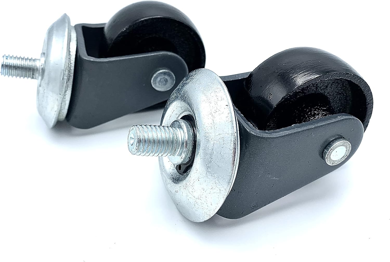 Floor Jack Casters - All Steel, Up to 3.5 Ton, 12mm Stem. Quality Replacement Parts (Two Without Nuts and Split-Washers, Gray)