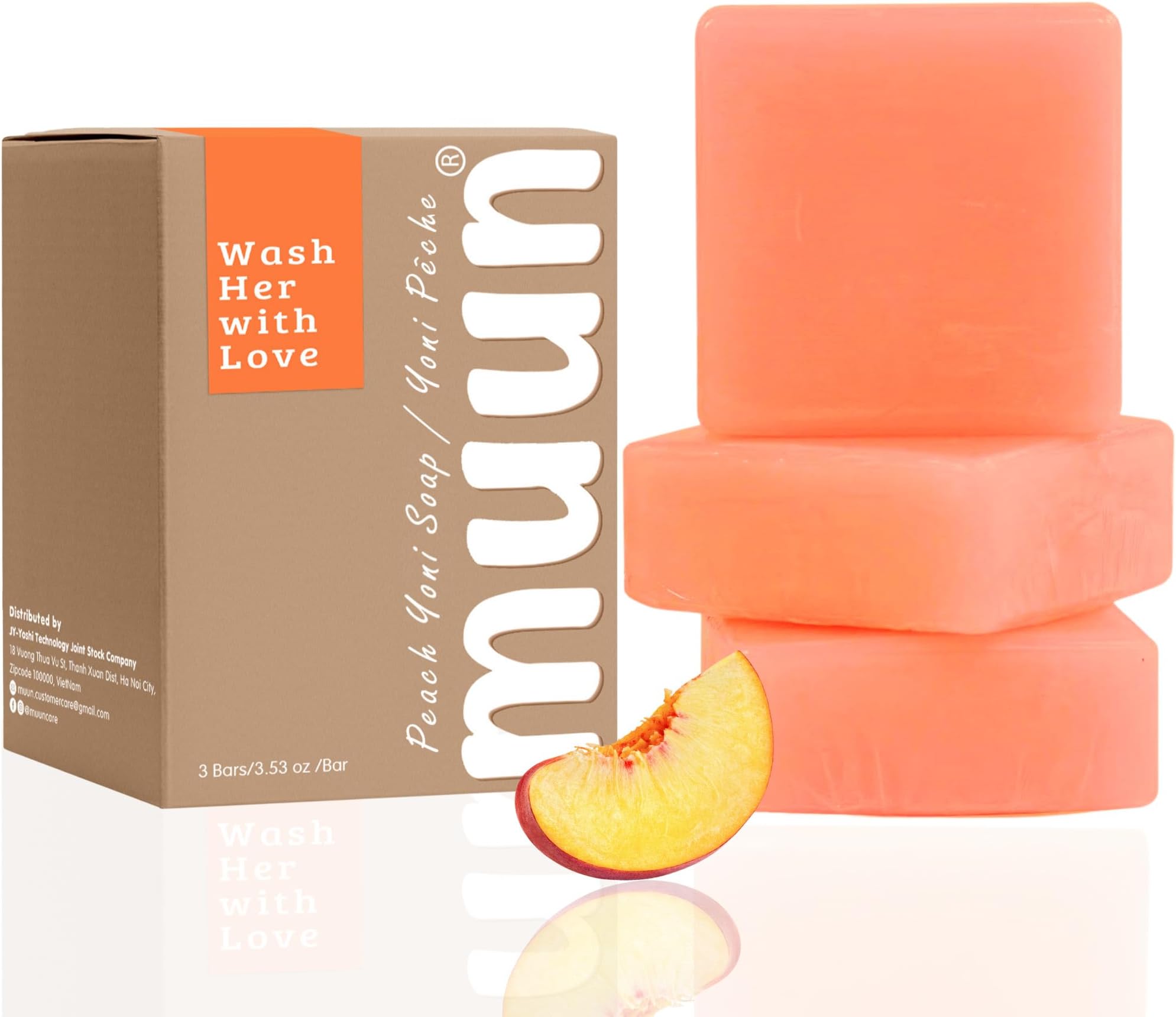 Muun Peach Yoni Soap Bar - Pack 3 pH Balancing Cleanser - Probiotics & Natural Ingredients - Gentle Cleansing Formula Eliminates Odor l Health - Feminine Wash - Moisturizing Intimate