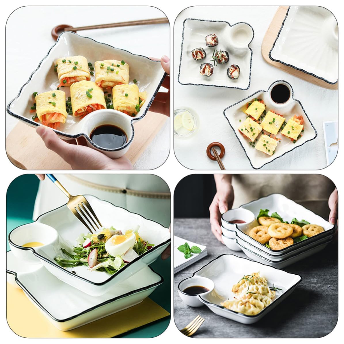 BESPORTBLE Plat à trempette en céramique 2 pièces blanc robuste pour sushis et amuse-gueules style moderne et chic adapté aux repas à domicile