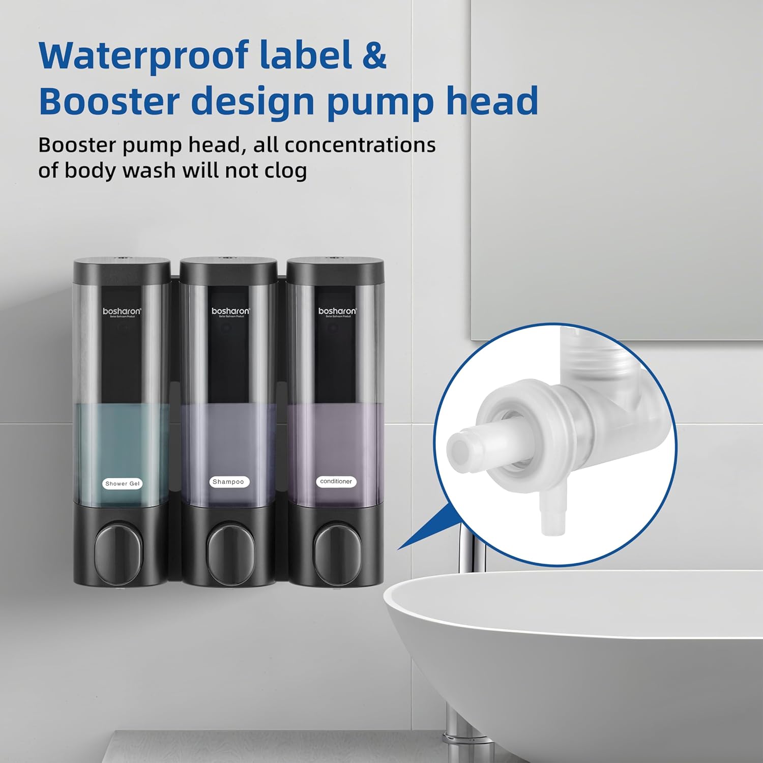 3 in 1 Shower Soap Dispenser, 3×300 ml Chamber Shampoo and Conditioner Dispenser Shampoo Dispenser for Shower Wall Mounted Shower Pump Soap Dispenser for Bathroom Kitchen (3 Chamber+Black)