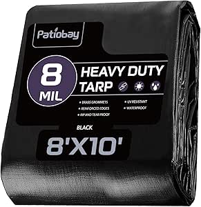 Tarp 8x10 Feet, 8 Mil Waterproof Tarps Heavy Duty with Grommets Every 23.6", Thick Plastic Tarp, UV Resistant Tear&Fade Resistant, Reinforced Edges for Outdoor Pool Camp Tent
