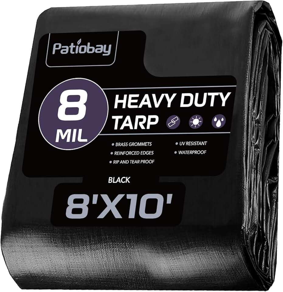 Tarp 8x10 Feet, 8 Mil Waterproof Tarps Heavy Duty with Grommets Every 23.6", Thick Plastic Tarp, UV Resistant Tear&amp;Fade Resistant, Reinforced Edges for Outdoor Pool Camp Tent Global Recycled Standard