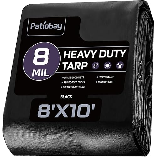 Tarp 8x10 Feet, 8 Mil Waterproof Tarps Heavy Duty with Grommets Every 23.6", Thick Plastic Tarp, UV Resistant Tear&Fade Resistant, Reinforced Edges for Outdoor Pool Camp Tent