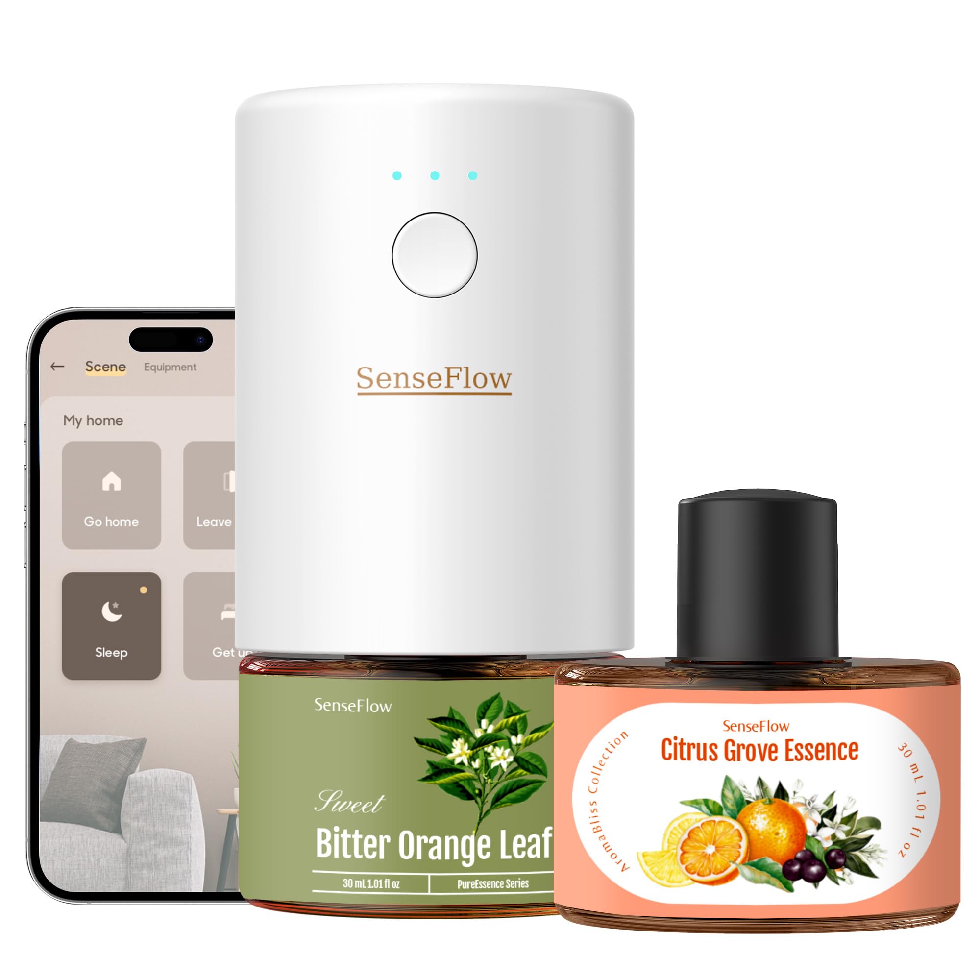 Dyfuzor zapachowy Wi-Fi SF101S Duo zestaw z 2 olejkami eterycznymi, bezwodna, ultradźwiękowa wtyczka zapachowa, 100% roślinny zapach do pomieszczeń, 120 dni aromatu do domu do 100 m² - B