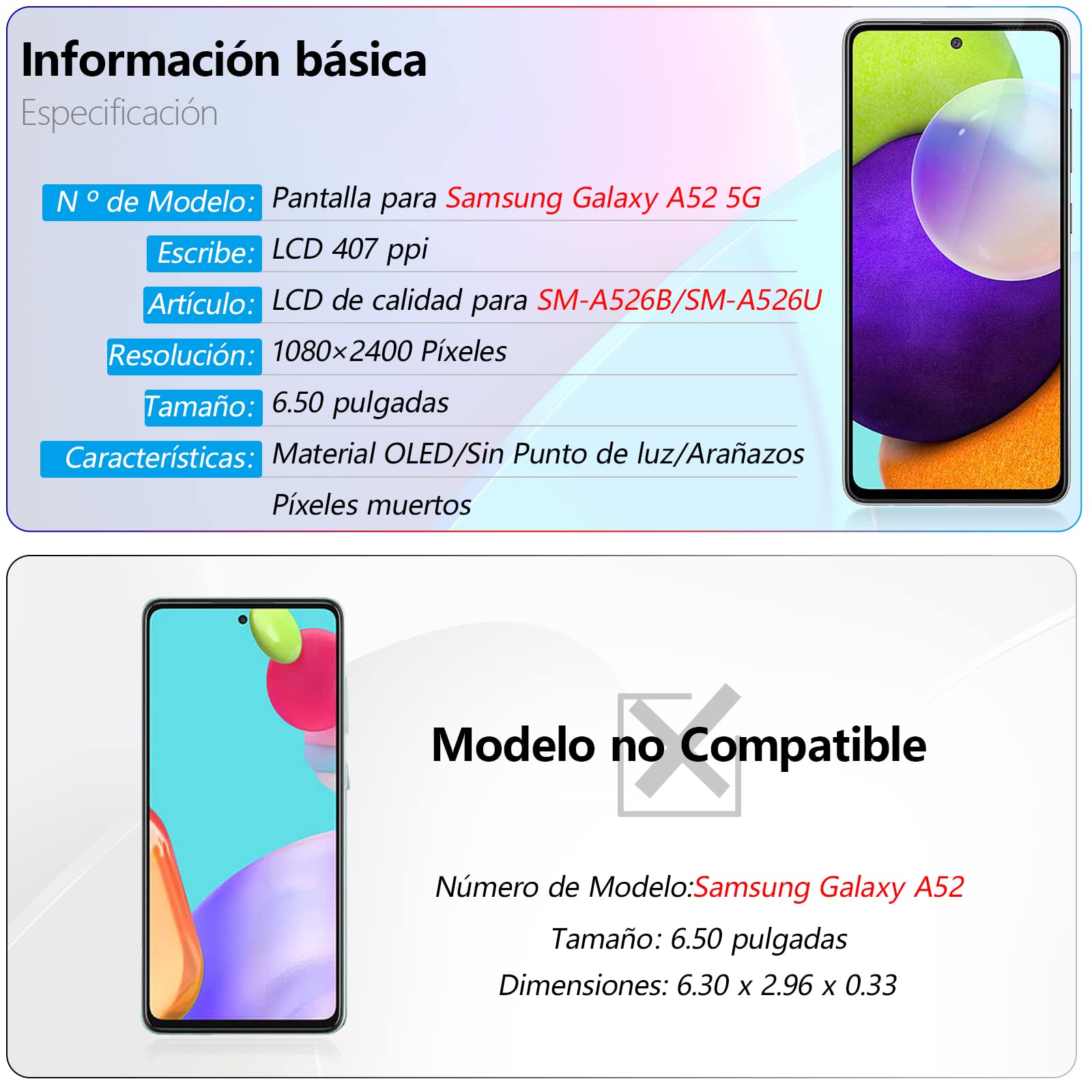 RongZy AMOLED Pantalla para Samsung Galaxy A52 5G A526B/A526U/A52s 5G A528B Pantalla Táctil LCD Kit de Pantalla de Repuesto Ensamblaje Digitalizador de Reemplazo con Herramientas(con Huella Digital)