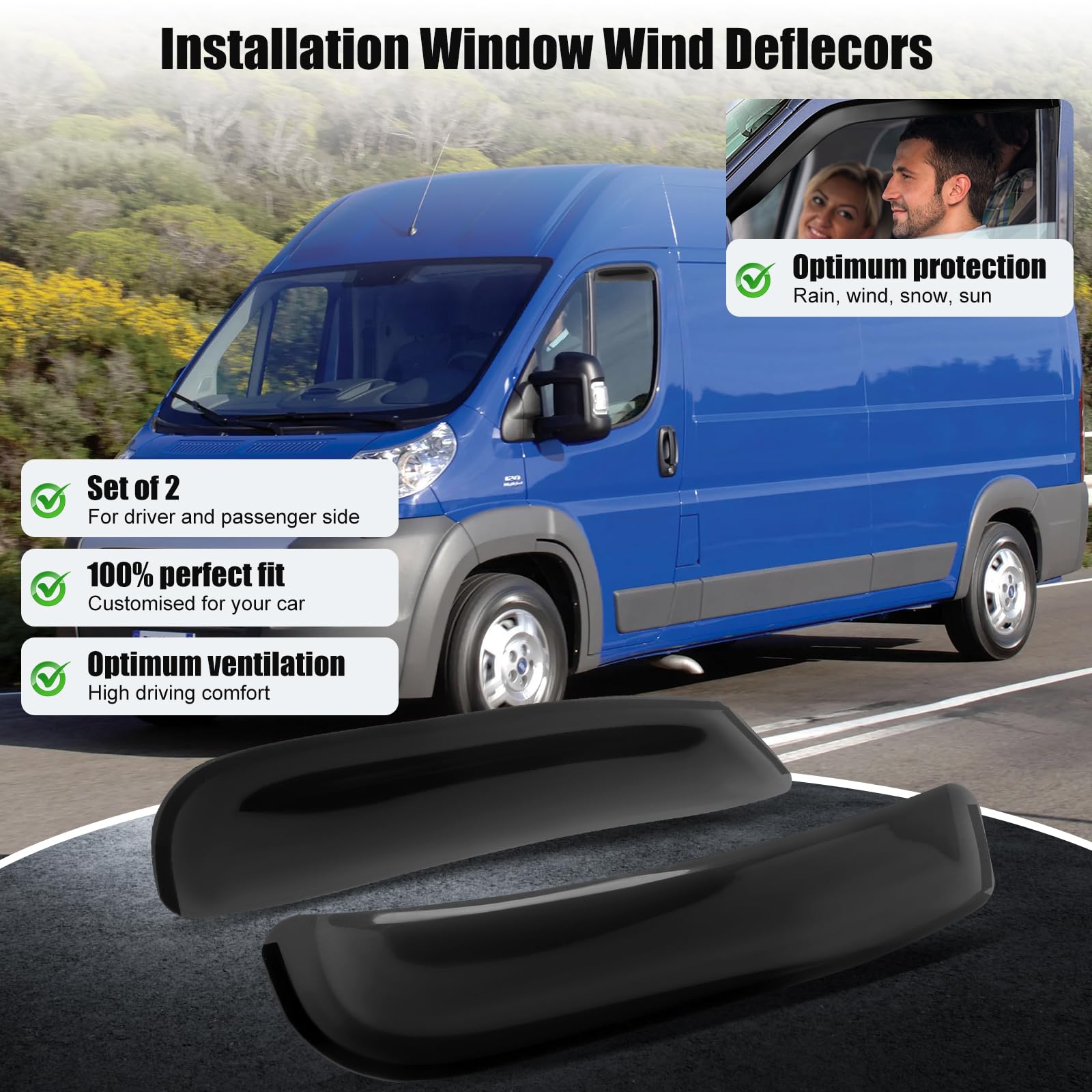 Windabweiser für FIAT Ducato Peugeot Boxer Citroen Relay 2006-2025, Set 2 Stück, Aufkleben, Seitenfenster