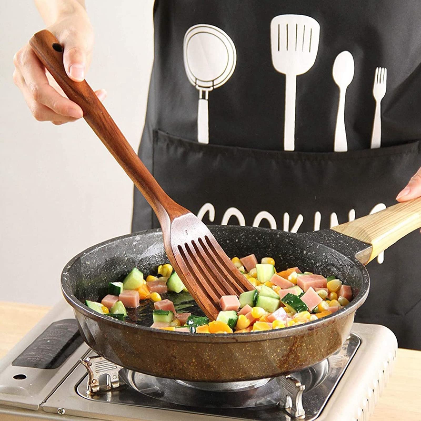 Spatole e cucchiai da cucina, Set di cucchiai Set di utensili da cucina Set di utensili da cucina in legno Cucchiai da cucina Spatola da cucina in legno di teak naturale
