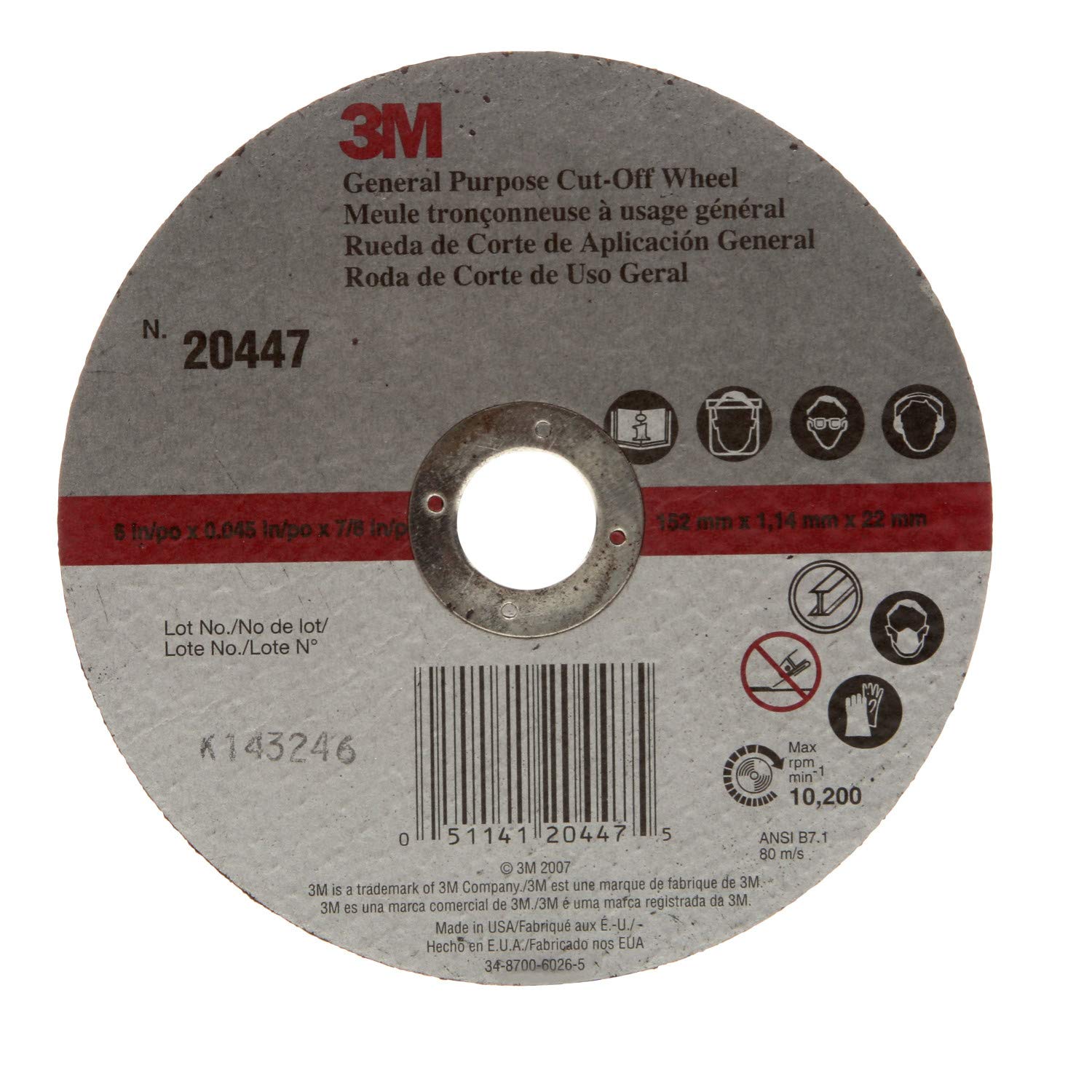 3M General Purpose Cut-Off Wheel, 6 in x .045 in x 7/8 in, 50 per carton