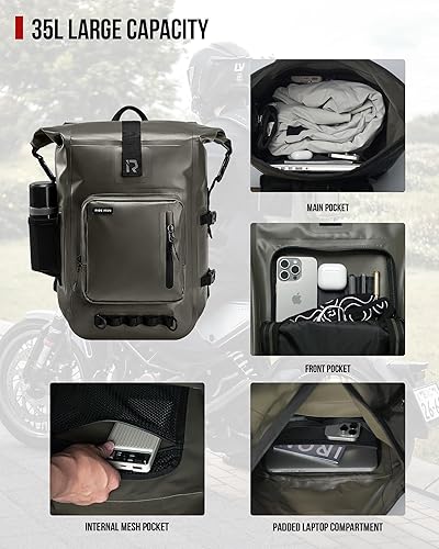 Miniatura 4 de Mochila impermeable para motocicleta, bolsa seca con cierre superior enrollable para kayak, viajes, surf, canotaje, pesca, campamento (oliva, 35