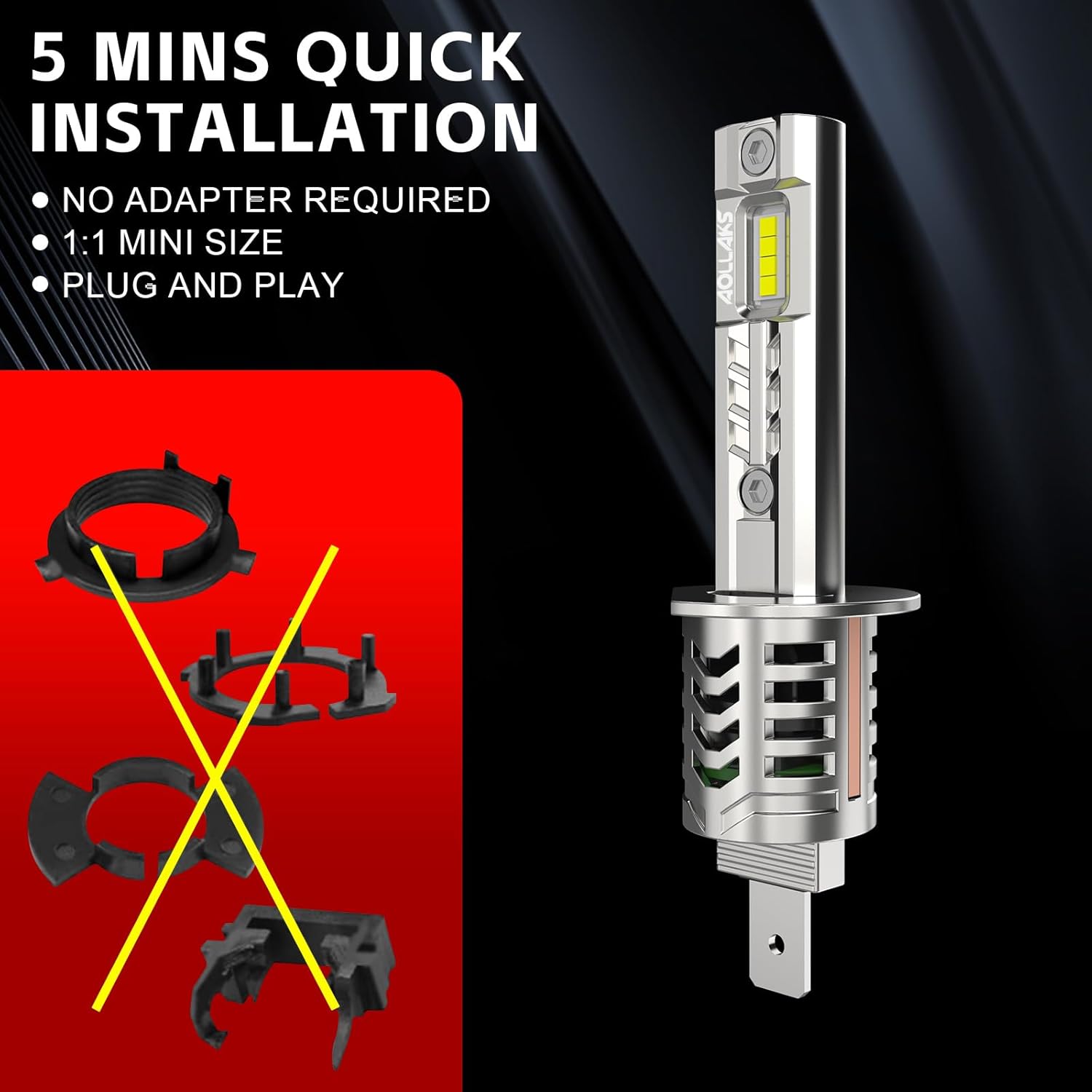 Upgraded H1 Light Bulb, 700% Brighter 24000LM 6500K with Cooling Fan,Fog light bulb,No Adapter Required, 1:1 Size,Plug & Play, CANbus Ready,High/Low beam Bulb,