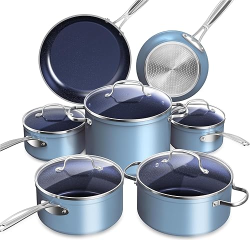 Miniatura 22 de Nuwave Healthy Duralon - Juego de utensilios de cocina antiadherentes de cerámica azul, resistentes a los arañazos, sin PFAS, aptos para Cobre