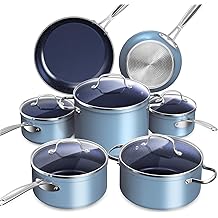Nuwave Healthy Duralon Blue Ceramic Nonstick Cookware Set, Diamond Infused Scratch-Resistant, PFAS Free, Um&yacute;vačka riadu & amp; Trezor na pečenie, Induction Ready & amp; Rovnomern&eacute; ohrevy, temperovan&eacute; sklenen&eacute; viečka & amp; Rukov&auml;te so zvy&scaron;n&yacute;m chladom