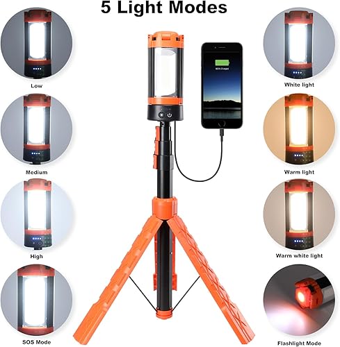 Miniatura 3 de Luces de campamento, linterna LED recargable portátil con 5 modos de iluminación, luz telescópica con luz de trabajo trípode, linterna desmontable