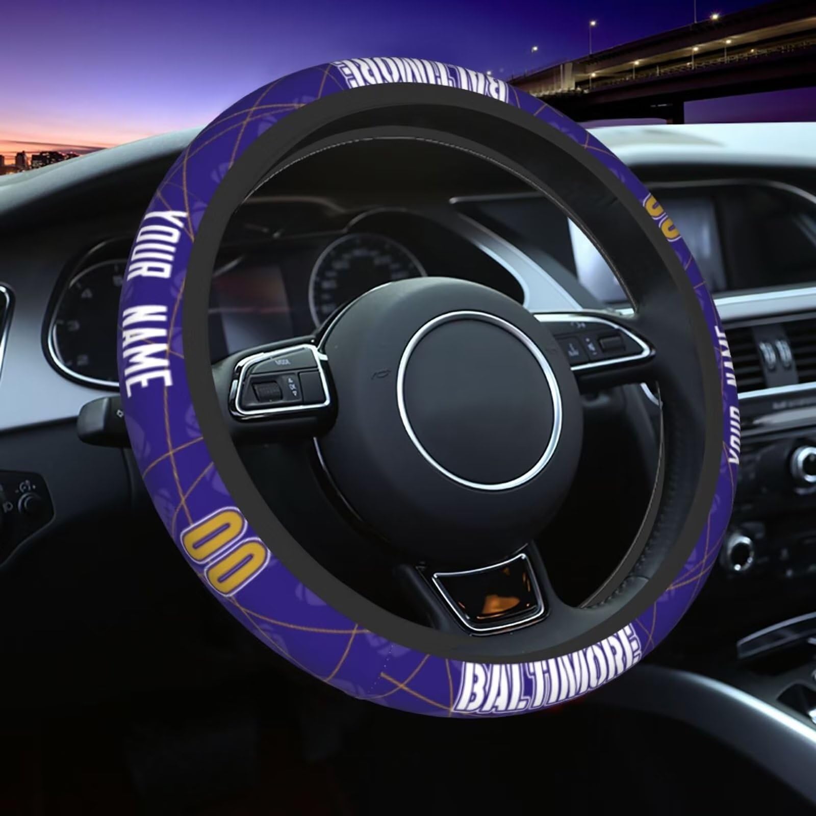 Baltimore Custom Car Steering Wheel Covers,Add Personalized Name,Non-Slip Steering Wheel Cover Car Interior Accessories,Universal 15 Inch Fit Suit for Most Car,SUV,ATV,Truck