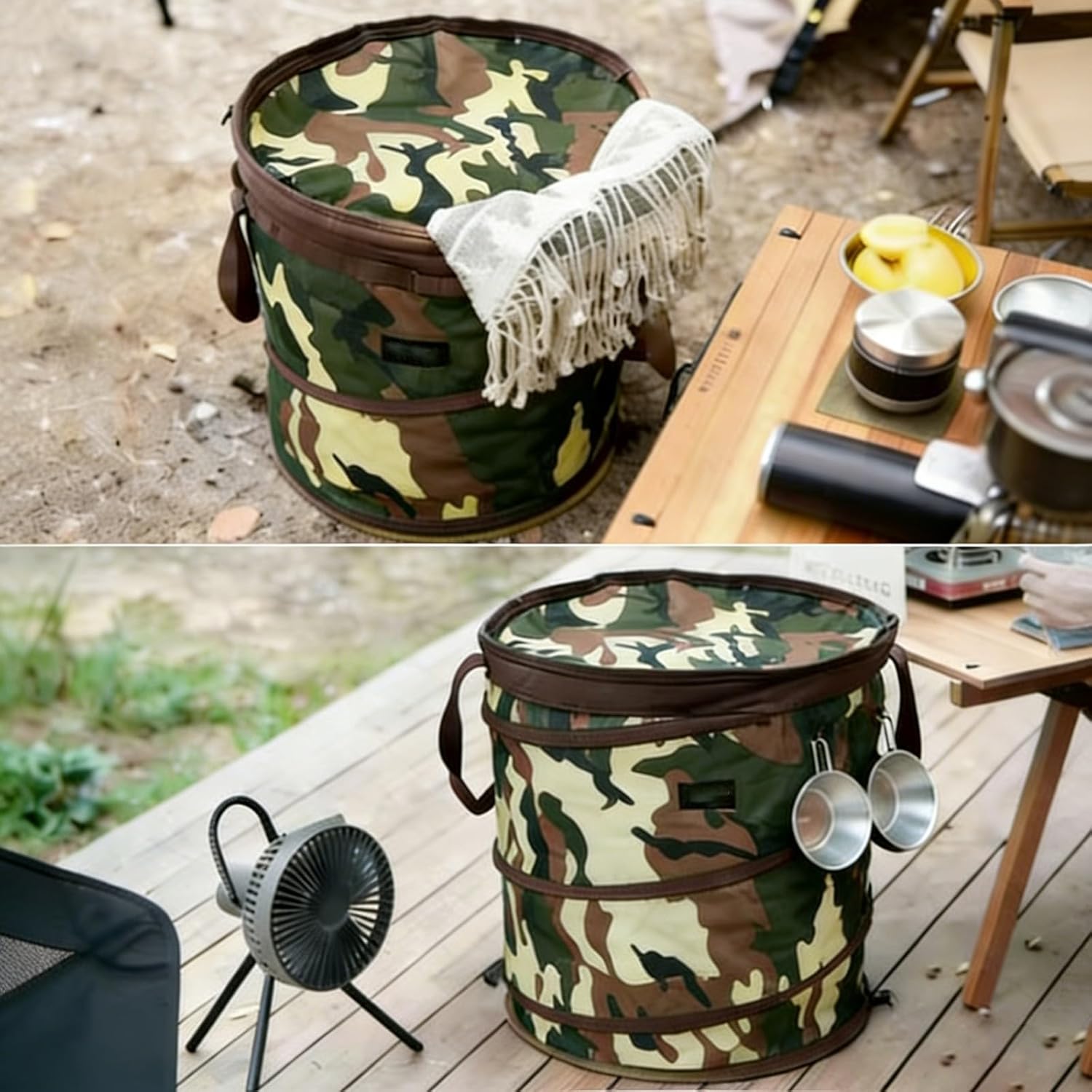 Pop-Up Trash Bin, Camping Trash Can,Hamper,Great for Outdoor or Indoor Use,Portable and Collapsible with Zippered Top,1050D Oxford Fabric for RV Storage and Organization(Large)