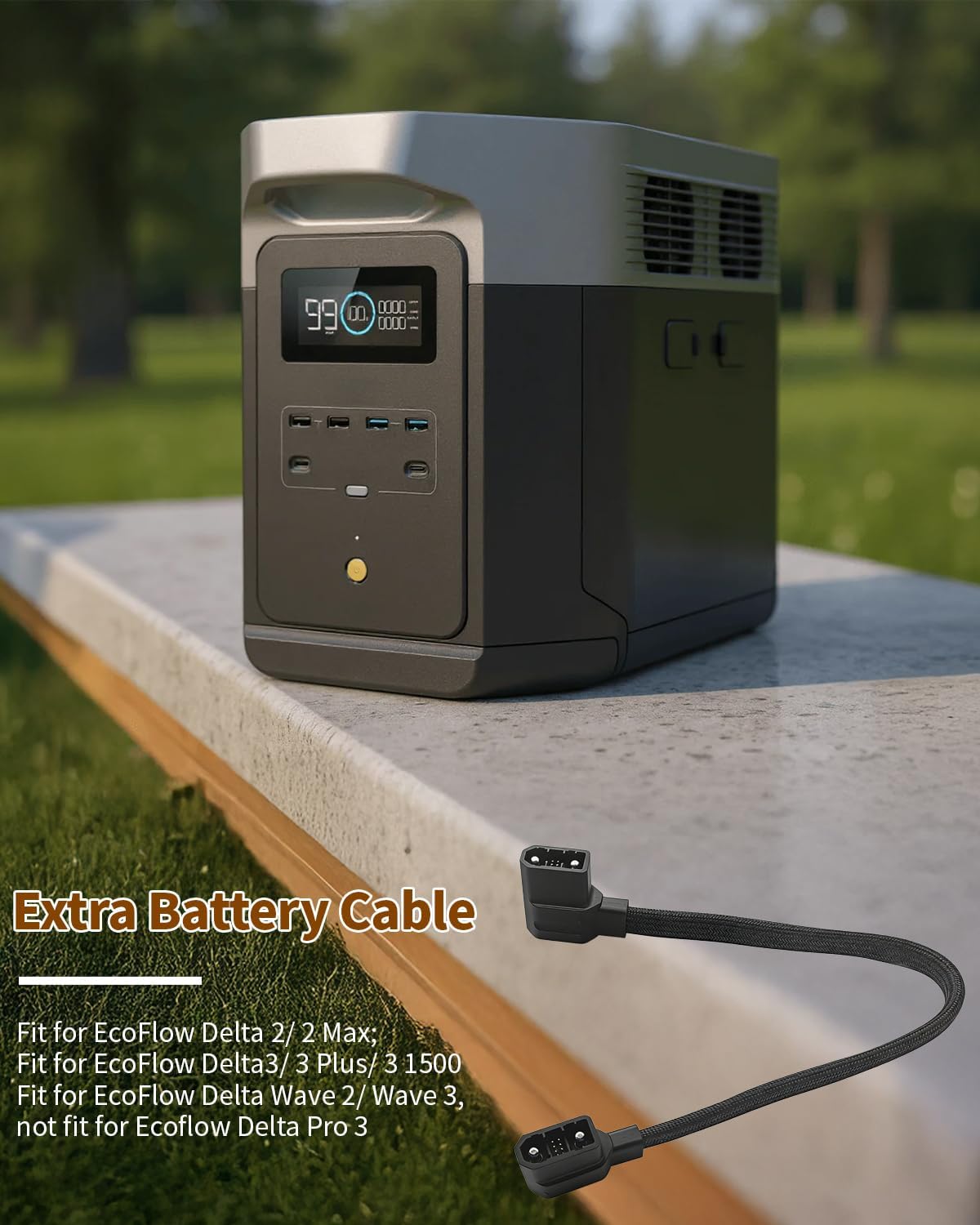 Extra Battery Cable Fit for Delta Max, Delta 2, 2 Max, Delta 3, Delta 3 Plus, Delta 3 1500, Wave 2 and Wave 3, Braided Power Third-Party Accessory, Not Fit for Delta Pro/Pro 3/Ultra/3 Max/Max Plus