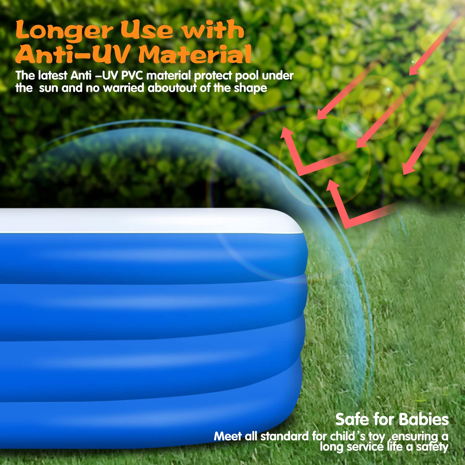 SYGA Family Inflatable Pool - Huge 3.05m Kiddie Tub -7