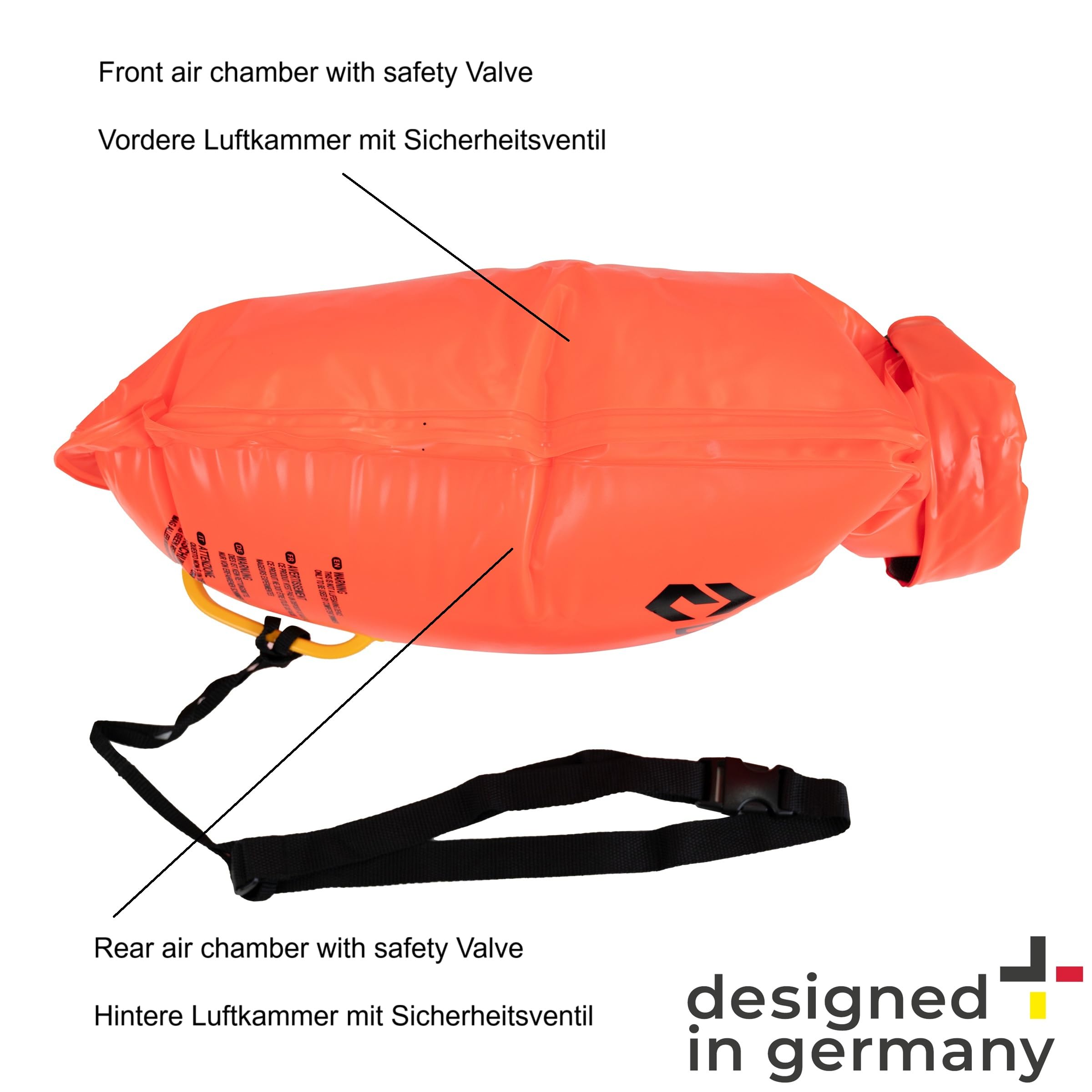 Boa da nuoto - Progettata in Germania - Borsa impermeabile - Sicurezza per nuoto, triathlon, SUP - Il compagno per gli sport acquatici con una capacità di 15 litri, Boa di Segnalazione