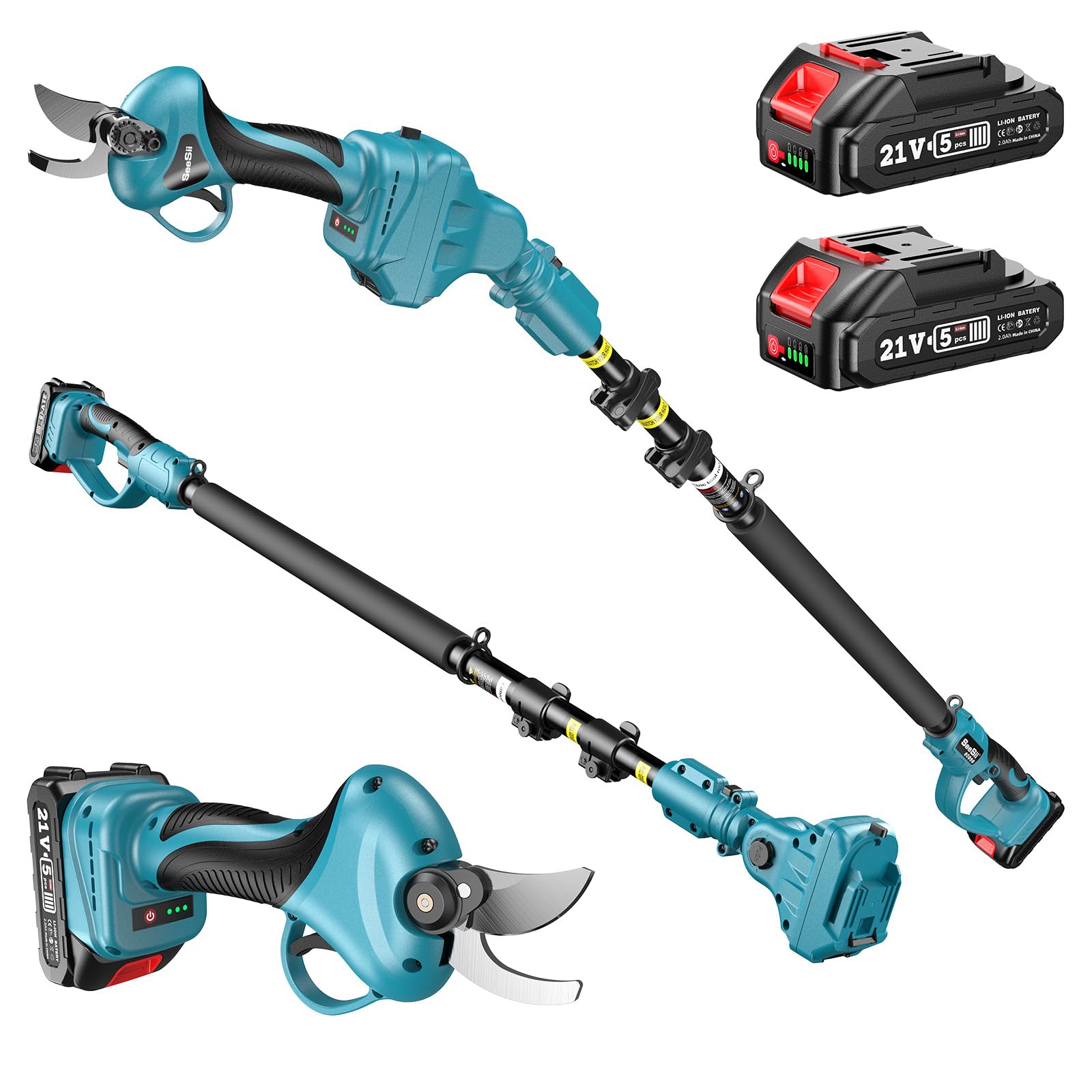 Photo 1 of [FOR PARTS, READ NOTES] NONREFUNDABLE
Seesii 2-IN-1 Battery Powered Pruning Shears, [More Efficient] Electric Pole Pruning Shears, 15-Ft MAX Reach Pole Pruners, 30mm Cutting Diameter Cordless Power Tree Pruner with 2 Batteries, PH534