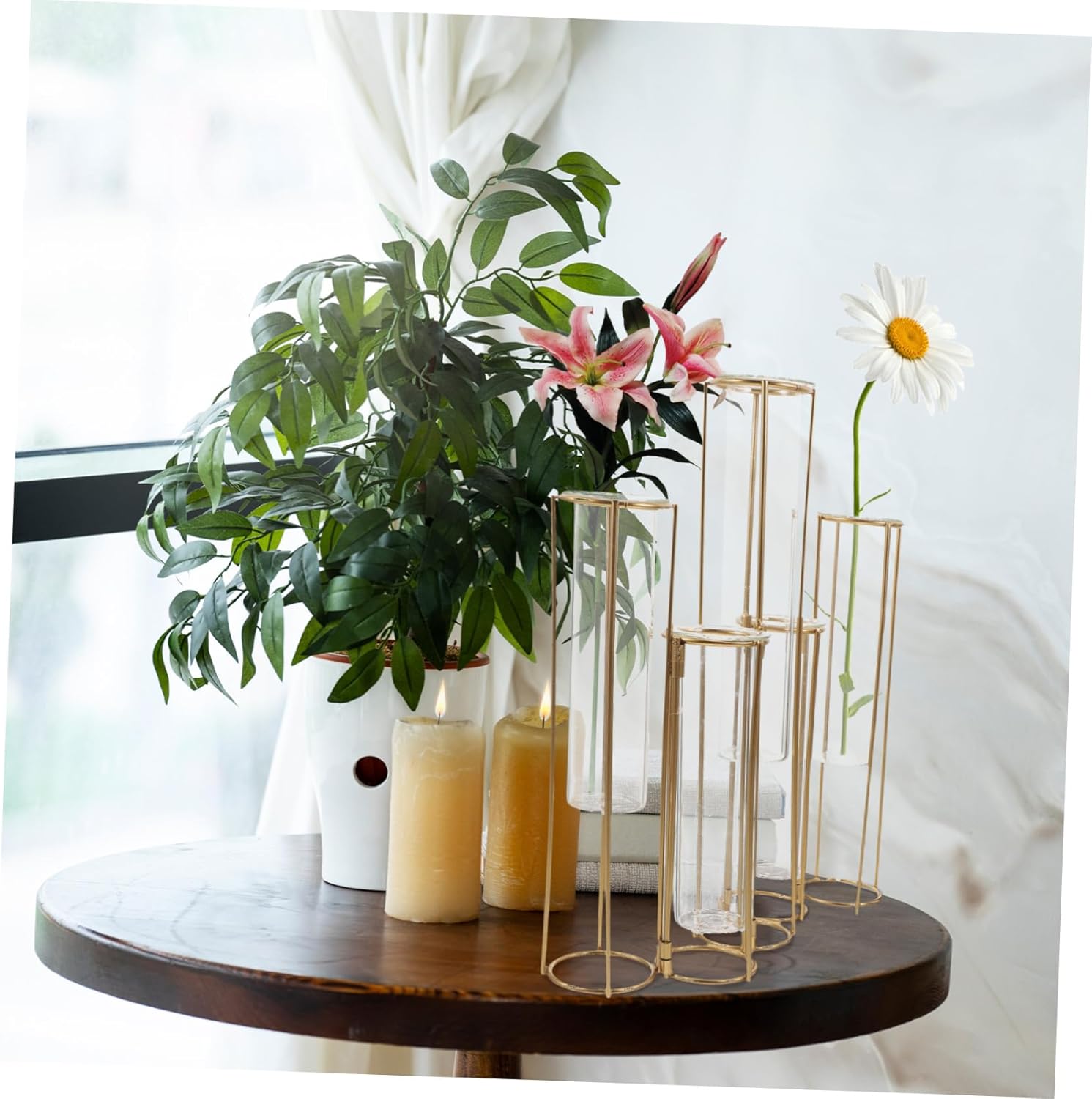 BESTOYARD Hydroponic Glass Vase with Rotatable Stand for Tabletop Flower Arrangements Base for Indoor Decor for Dried Flowers and Propagation Stations