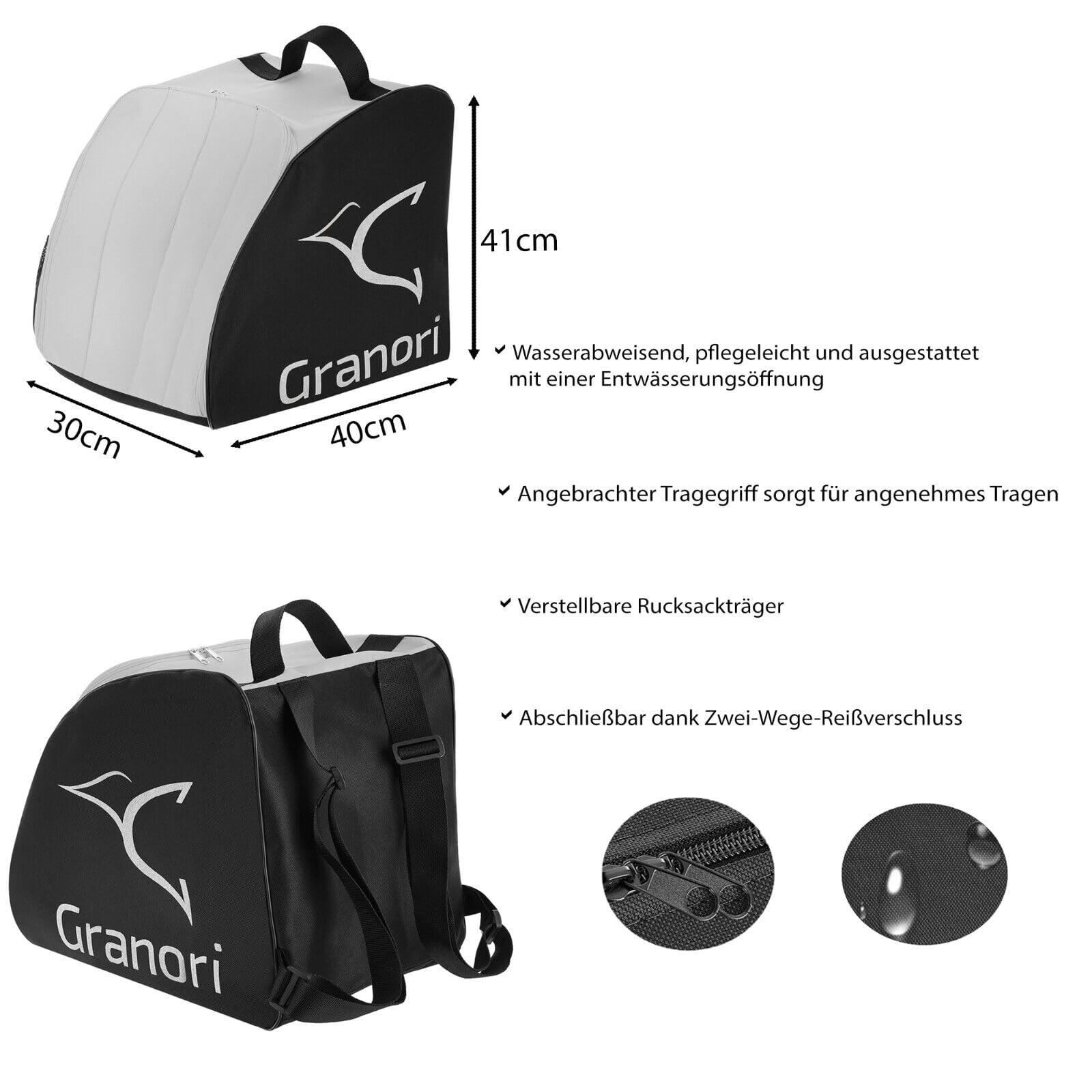 Skischuhtasche Skistiefeltasche mit Rucksackfunktion sowie Platz für Helm und Zubehör | Skischuhrucksack Bootbag Helmtasche Ski-, Snowboard- und Schlittschuhe