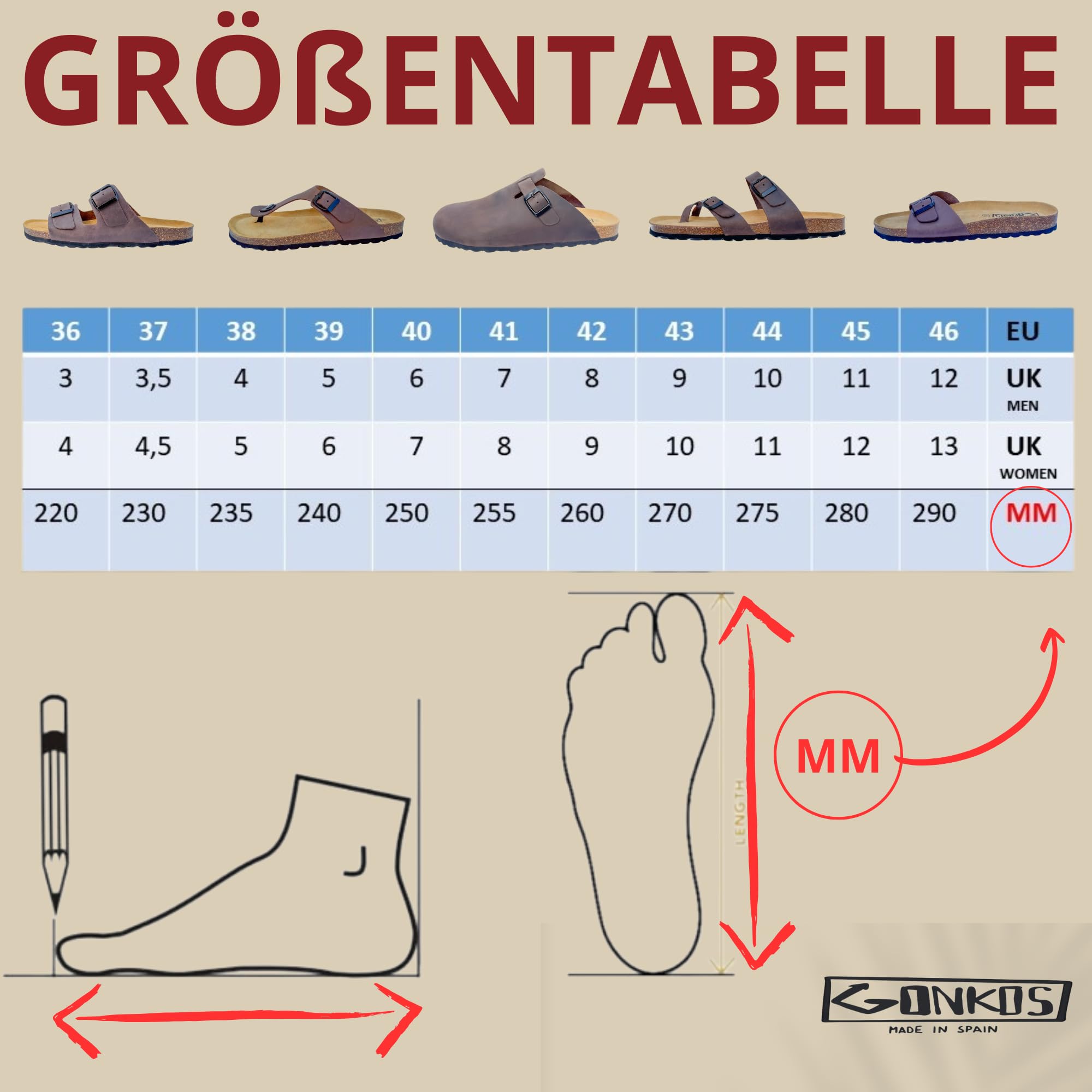 Lederclogs mit Kork Einlegesohle, Echtes Leder, Naturkork, verstellbare Schnalle am Fuß, Herren/Damen Sandalen, rutschfeste Eva-Sohle, Qualitätssandalen Made in Spain