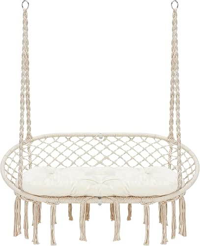 Homgava Hammock Chair Macrame Hanging Swing with Cushion,Hanging Cotton Ropes,