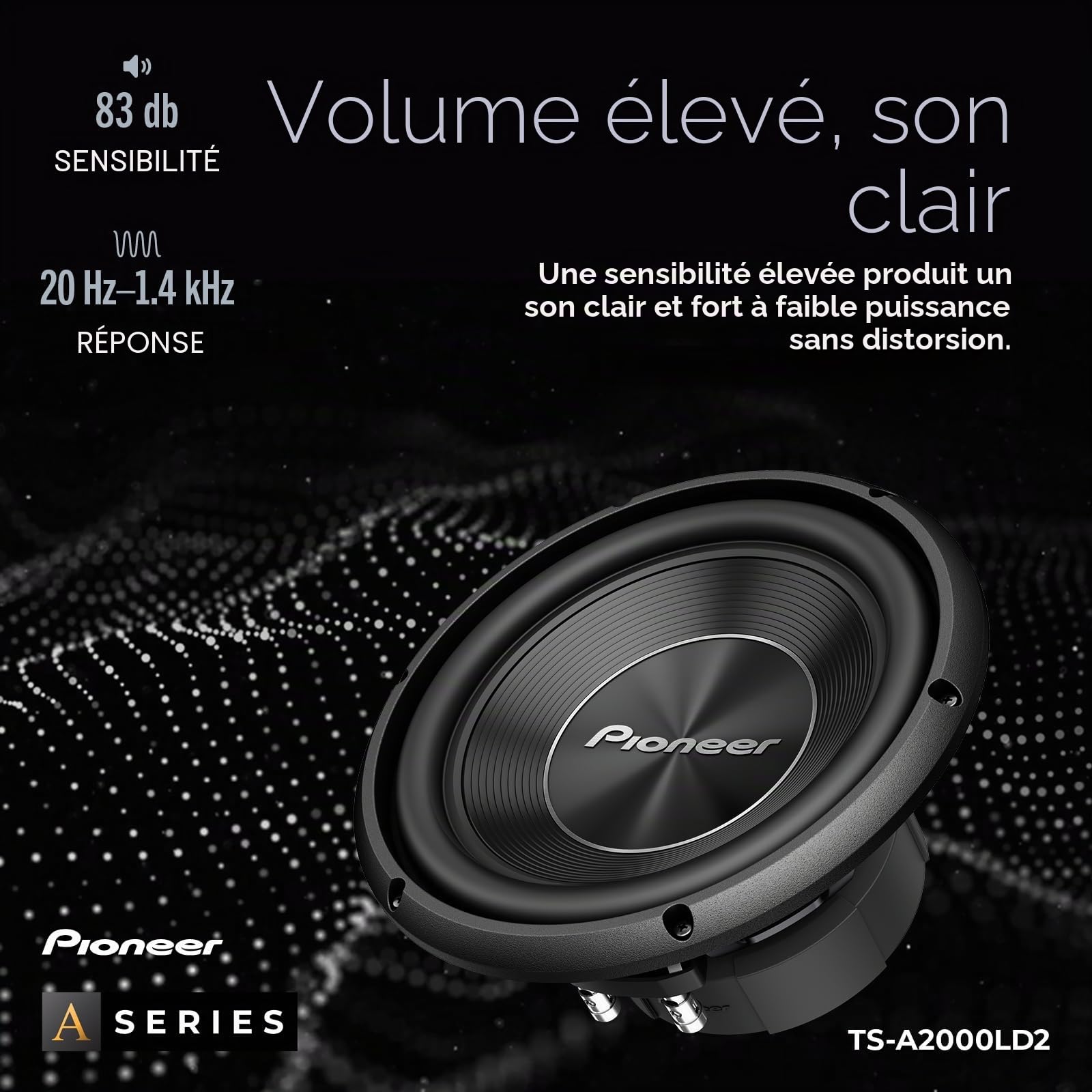 Pioneer TS-A2000LD2 Subwoofer Plat Passif 20 cm, 250W RMS, 700W Max, 2X 2 ohms, Ø 227 x 80 mm pour Enceintes fermées | Design peu profond, basses profondes dans les espaces restreints