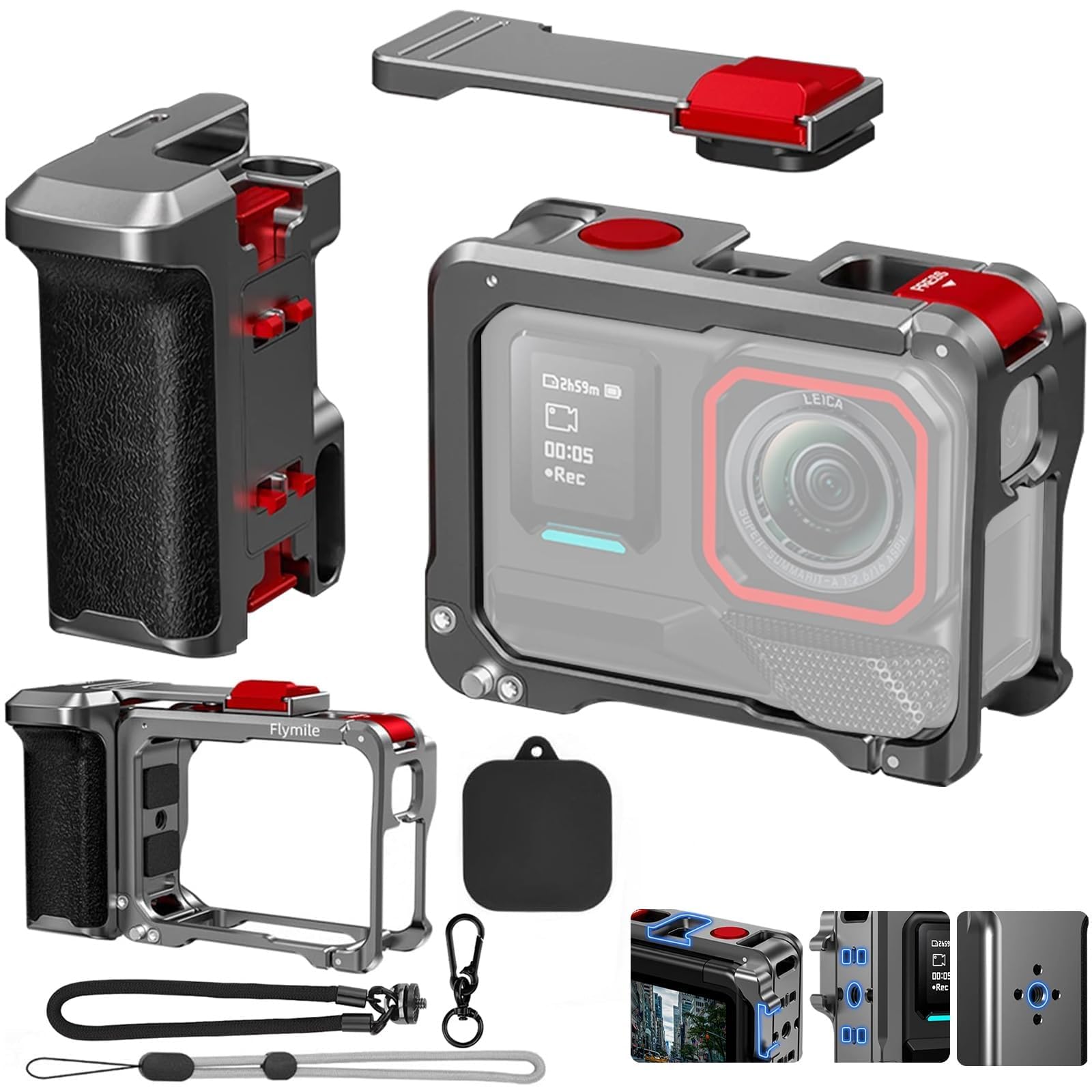 Paquete de Empuñadura Xplorer para Insta360 Ace Pro 2, Disparo Mango Metal Cámara Jaula Horizontal Vertical Marco Accesorios para Insta360 Ace Pro/Ace Pro 2