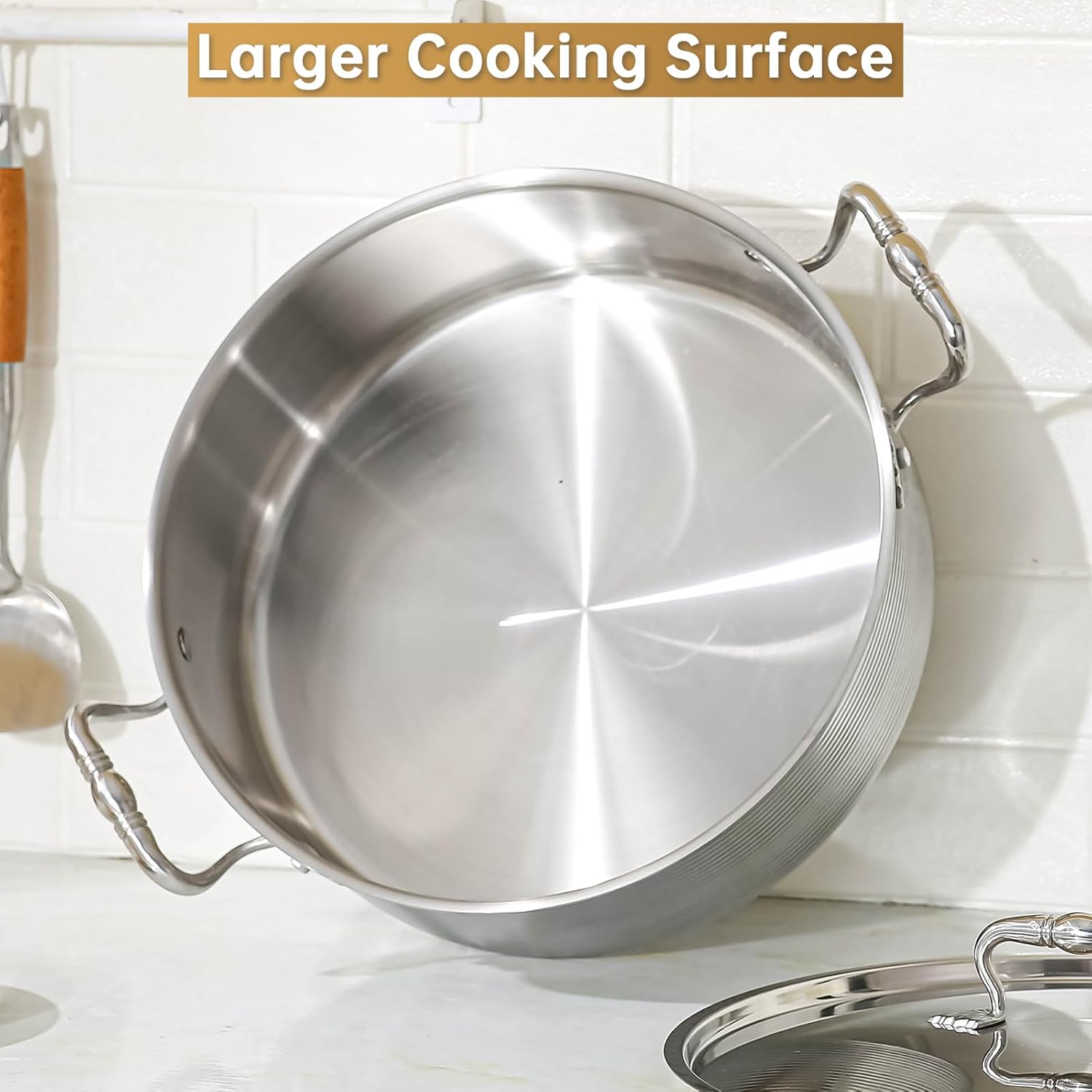 DELARLO Tri-Ply Stainless 5QT Braiser Pan With Steel Lid,Induction Saute pan Cooking Pot,Jumbo Cooker Deep Frying Pan 12 Inch,Dishwasher and Oven Safe,Compatible With All Cooktops Up to 650℉
