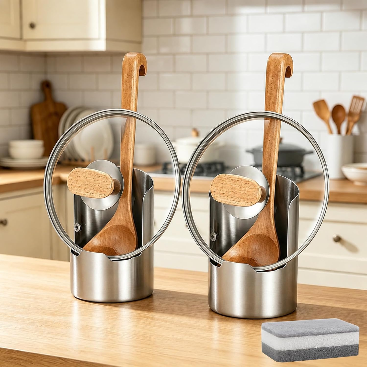 Multifunctional Kitchen Utensil Holder, Multifunctional Pot Lid & Cutting Board Holder, 2-in-1 Kitchen Cooking Tool Rack for Cutting Boards, Spoons, Chopsticks (2PC)