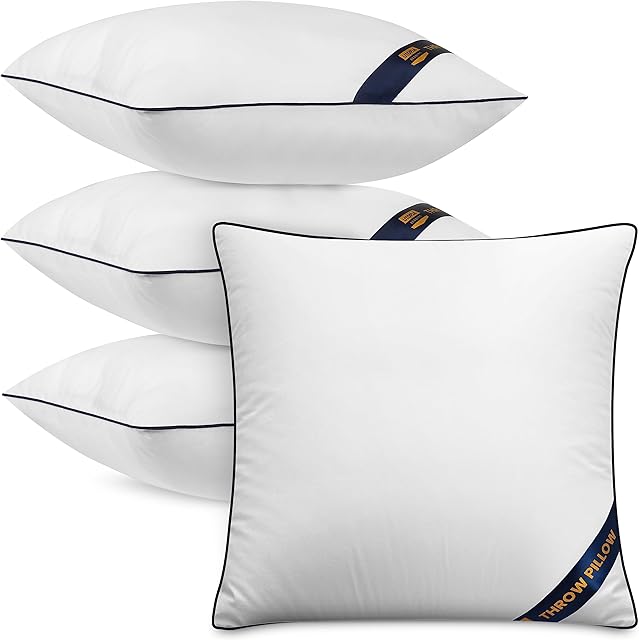 Utopia Bedding Throw Pillow Inserts (Pack of 4, White), 18 x 18 Inches Decorative Indoor Pillows for Sofa, Bed, Couch, Cushion Sham Stuffer