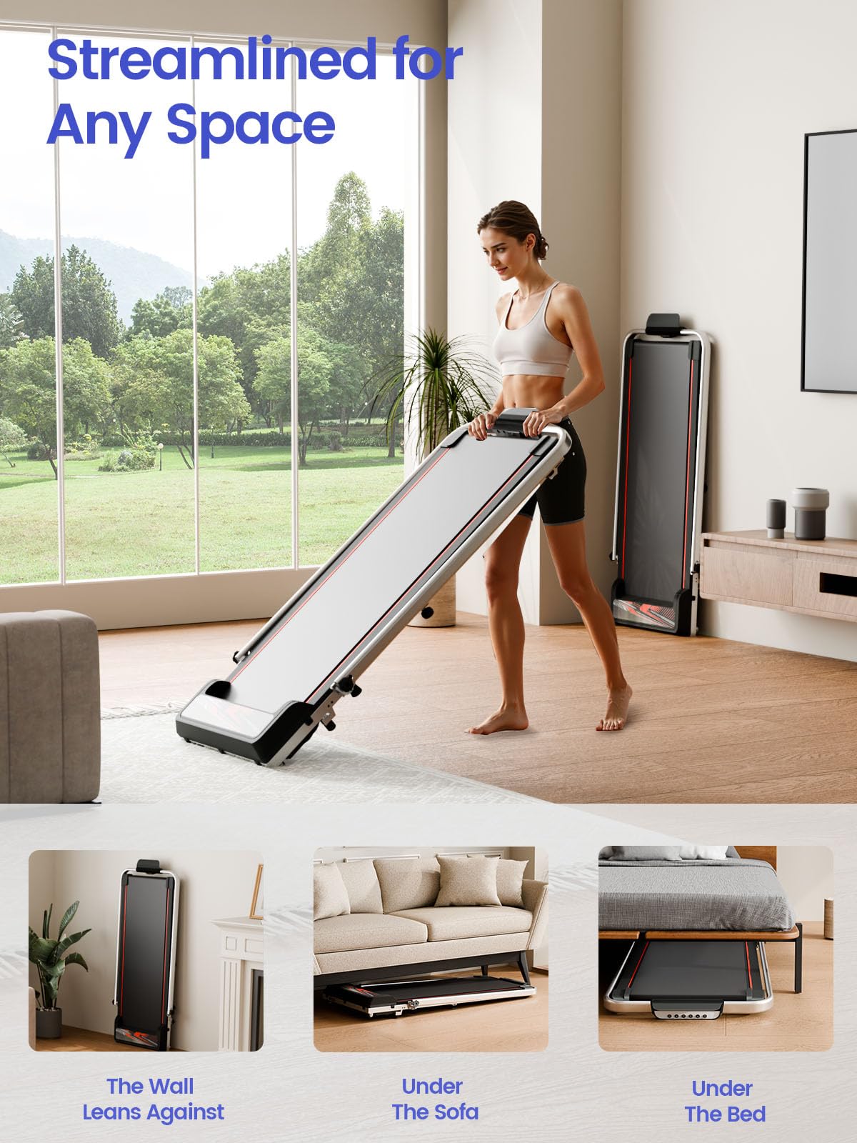 Condition photo showing New/Like New for Walking Pad with Handle Bar, 2.5HP Walking Pad Treadmills for Home, Portable Under Desk Treadmill with 8% Incline, 3 in 1 Compact Walking Pads with LED Display, 265 Lbs Capacity