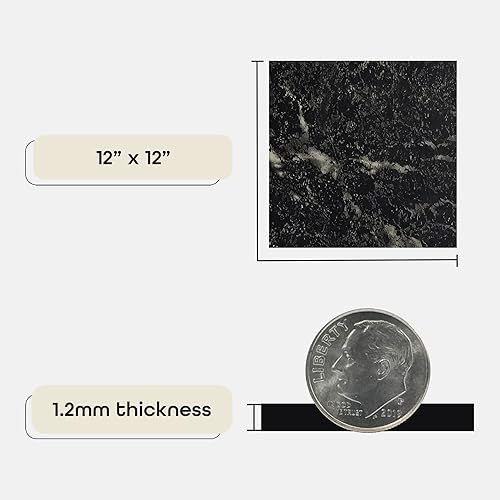 Miniatura 4 de Achim Home Decor - Azulejos de vinilo autoadhesivos de 12 pulgadas, 20 azulejos de 12 x 12 pulgadas, negro con vena blanca, despegar y pegar, suelos