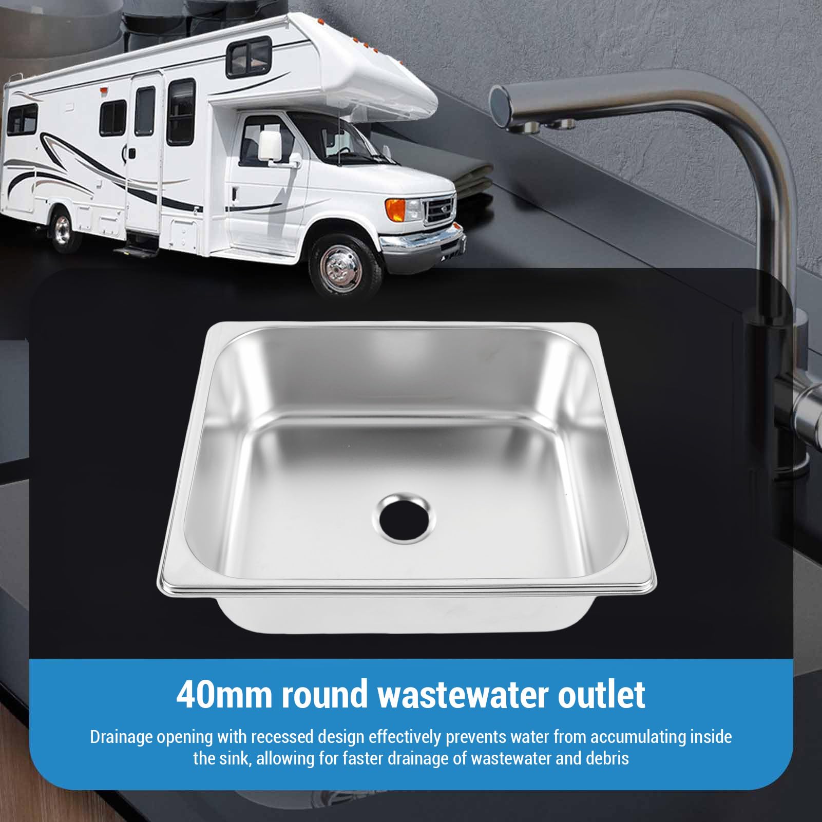 Barspüle aus Edelstahl, 32 x 26 x 9,9 cm, quadratisches Wohnmobil-Küchenbecken und Handwaschstation für Boot, Camping, Wohnmobil, LKW, 304-Edelstahlkonstruktion mit