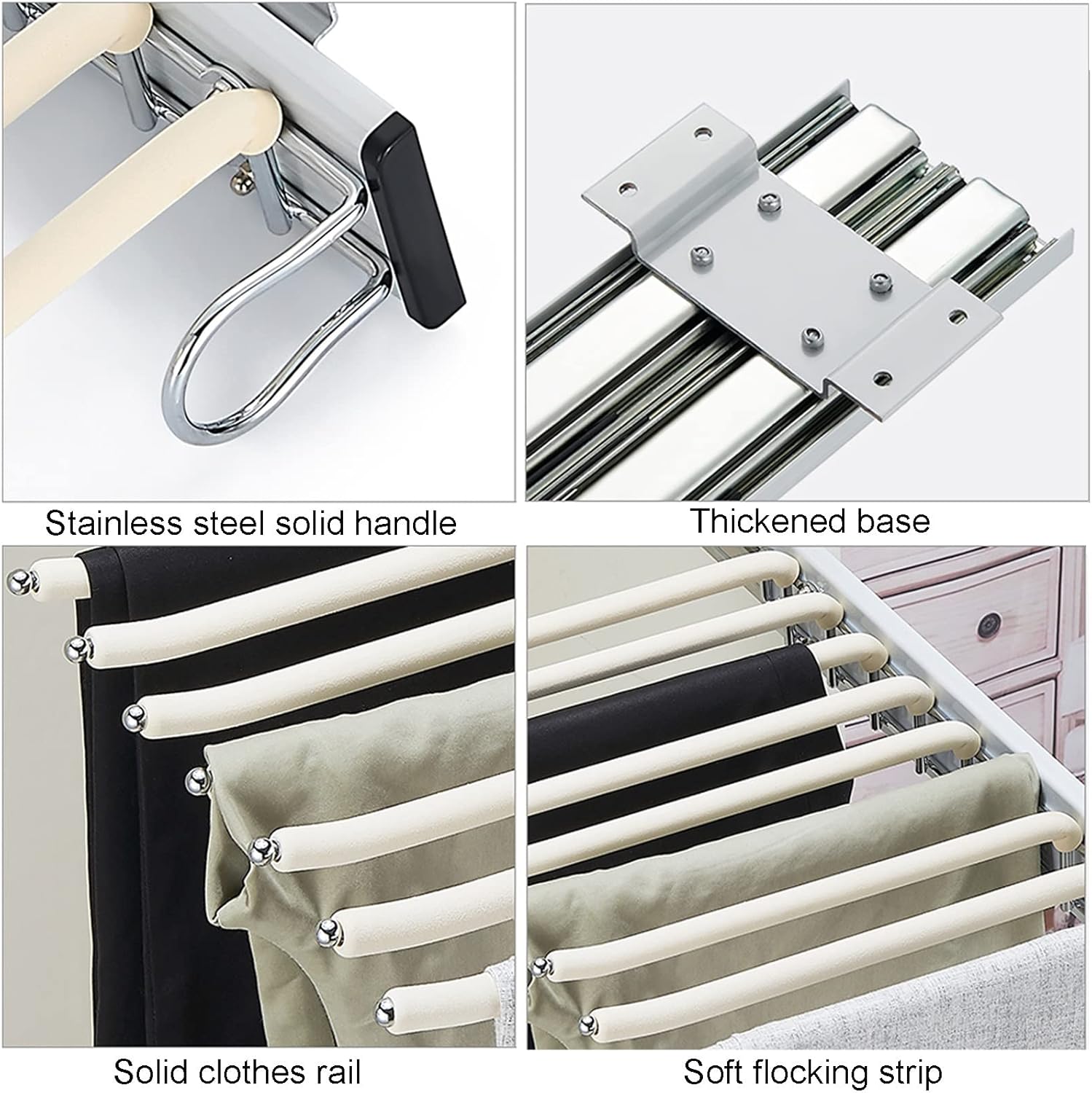 Side Mount Pull Out Trousers Rack 9 Arms, Extendable Pull Out Pants Rack Clothes Hanger, Closet Valet Rod Double Row Rails, for Pants/Scarfs/Clothes/Trousers/Towels (Color : Left)