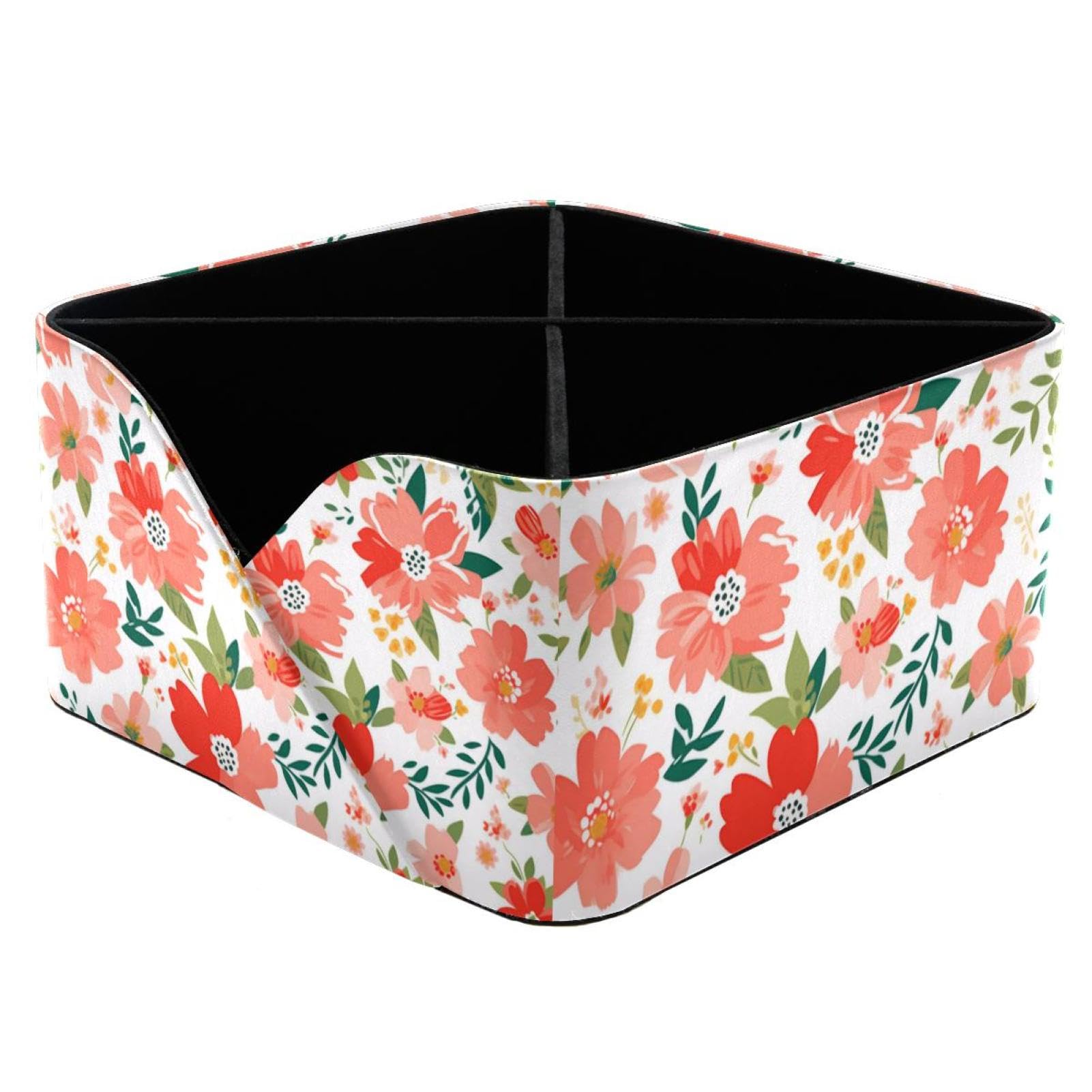 Organisateur de bureau à motif floral rouge pour papeterie et cosmétiques
