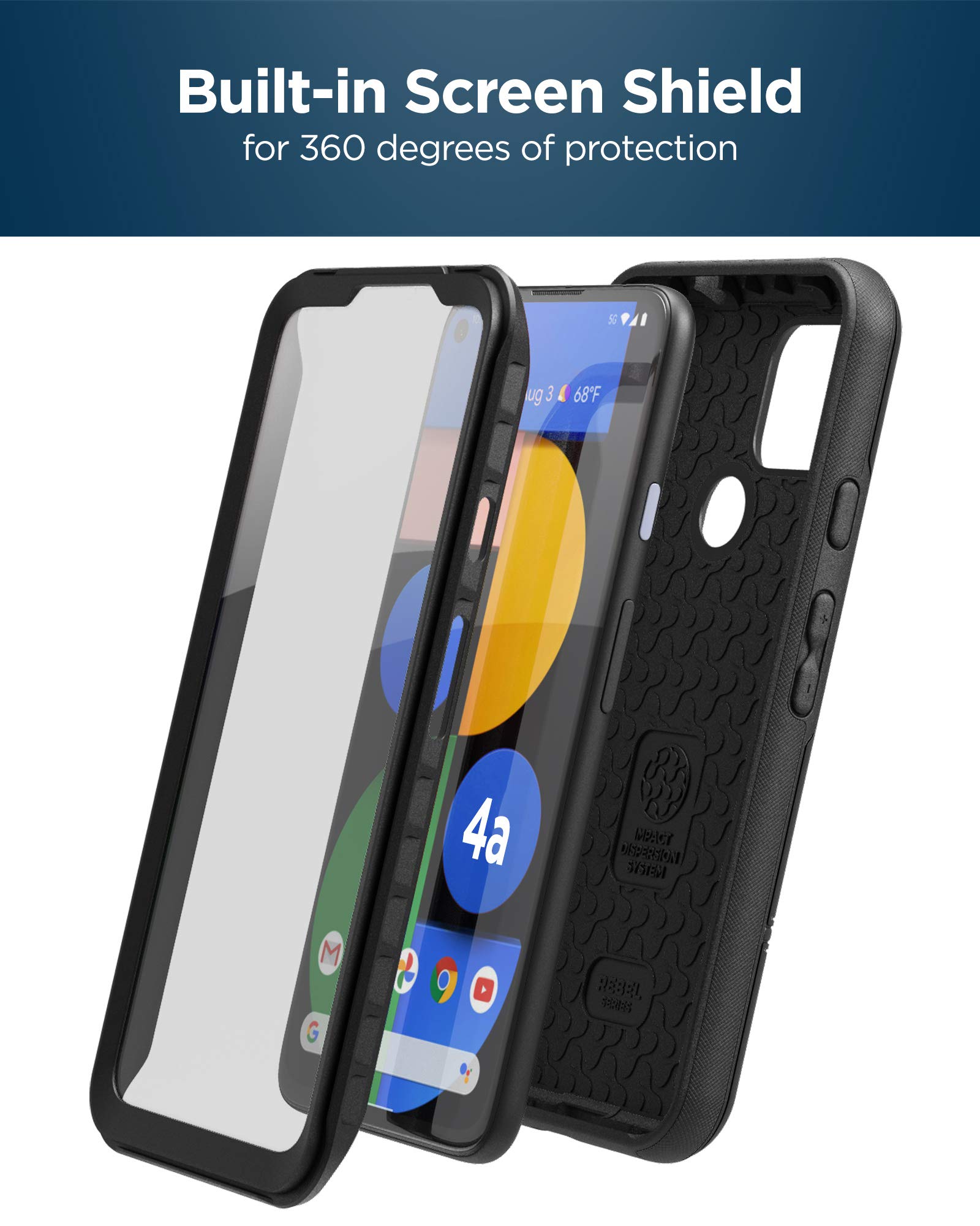 ENCASED RebelShield Designed for Pixel 4a 5G Case with Screen Protector, Heavy Duty Full Body Protective Cover with Build-in Screen Guard for Google Pixel 4a 5G - Black